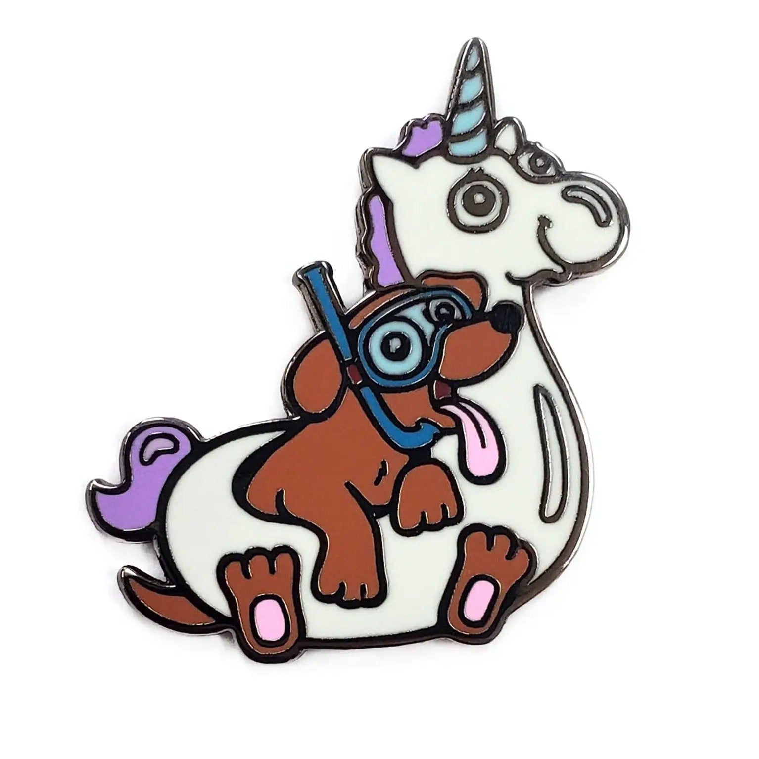 Kolorspun Pool Dog Pin featuring a brown dog floatie design, perfect for pet lovers and pin collectors