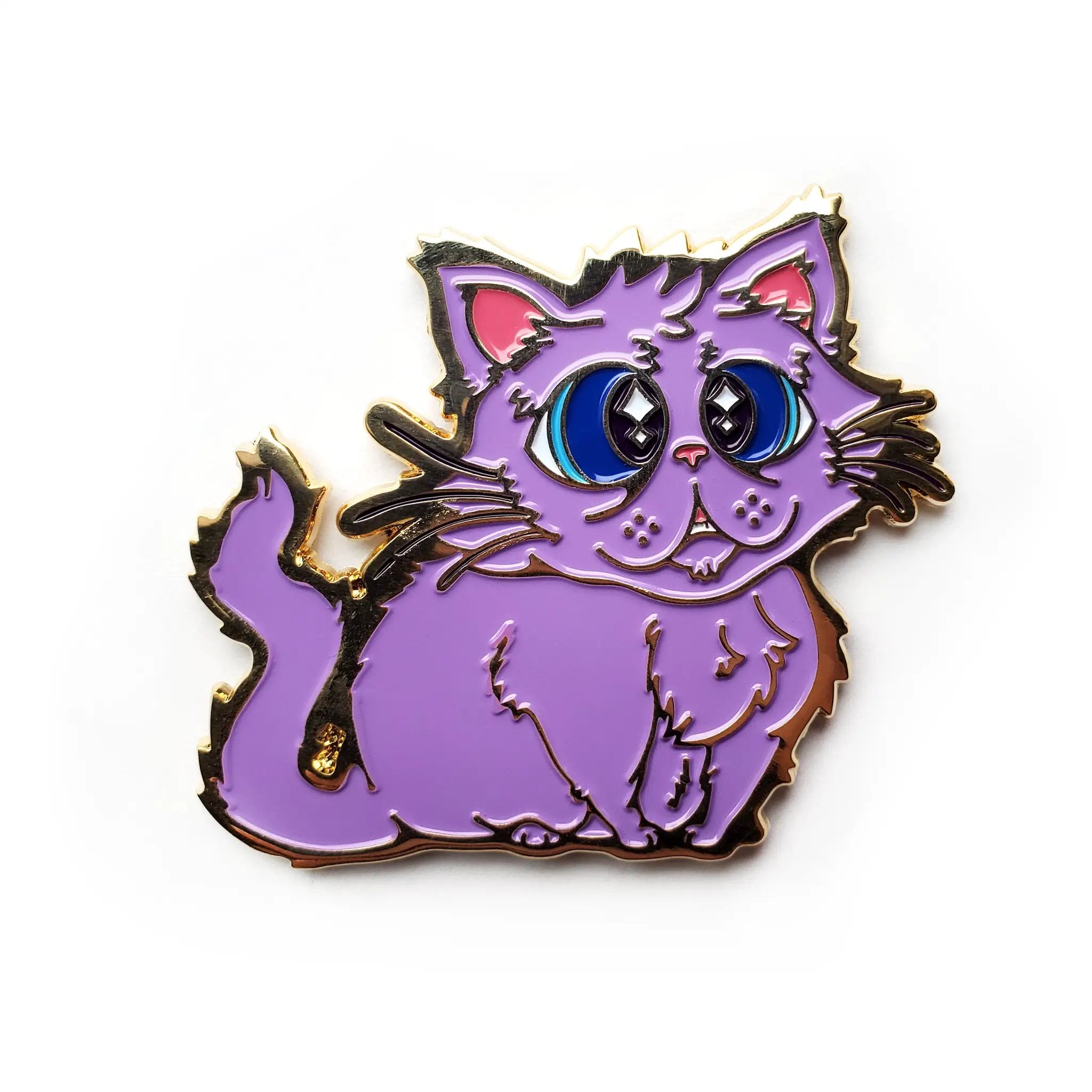 Purple Floofy Kitty Pin by Kolorspun featuring a soft, fluffy feline design on a pin back for accessories or clothing.