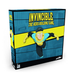 Flyboy store box for Invincible: The Hero-Building Game by THE MIGHTY HOBBY SHOP, featuring colorful artwork and game components.