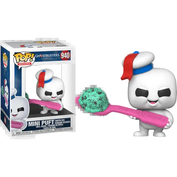 Funko Pop! vinyl figure of a ghost with a pink spoon and ice cream next to its packaging