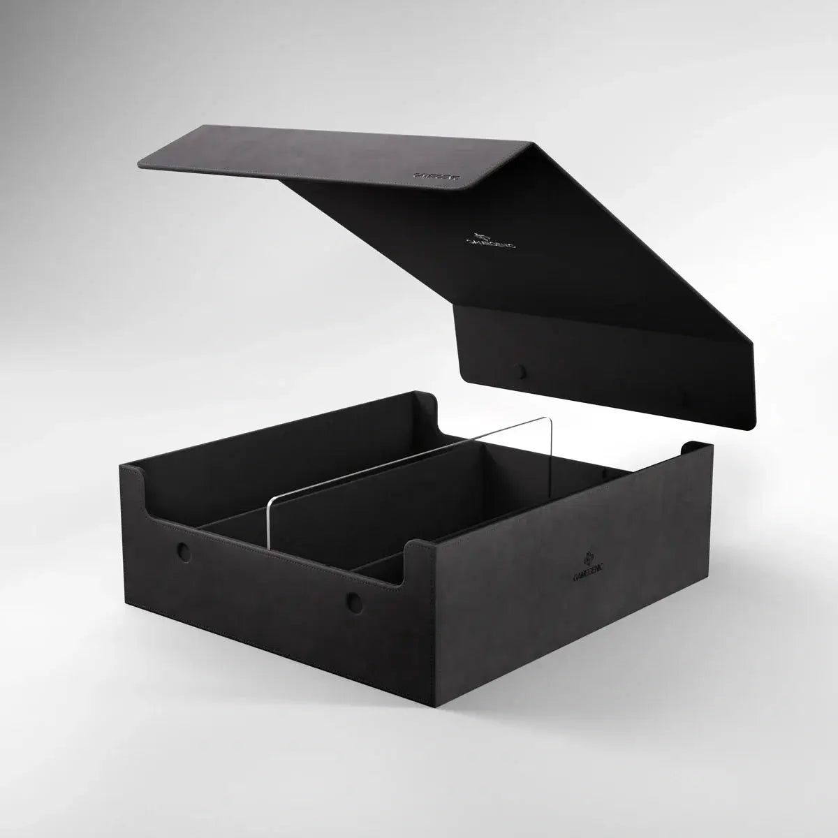 Gamegenic Collectors’ Lair 2000+ storage box for trading cards, black with secure lid and multiple card compartments.