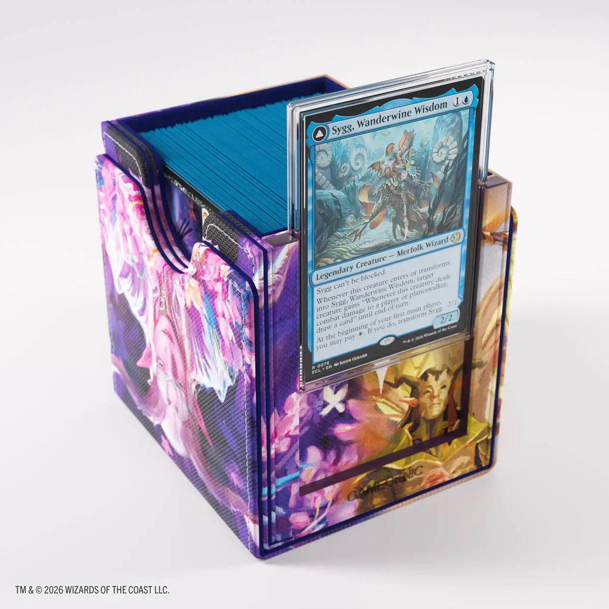 Magic: The Gathering Sidekick Pro 100+ XL deck box with Lorwyn-themed artwork featuring Dawnhand Morcant.