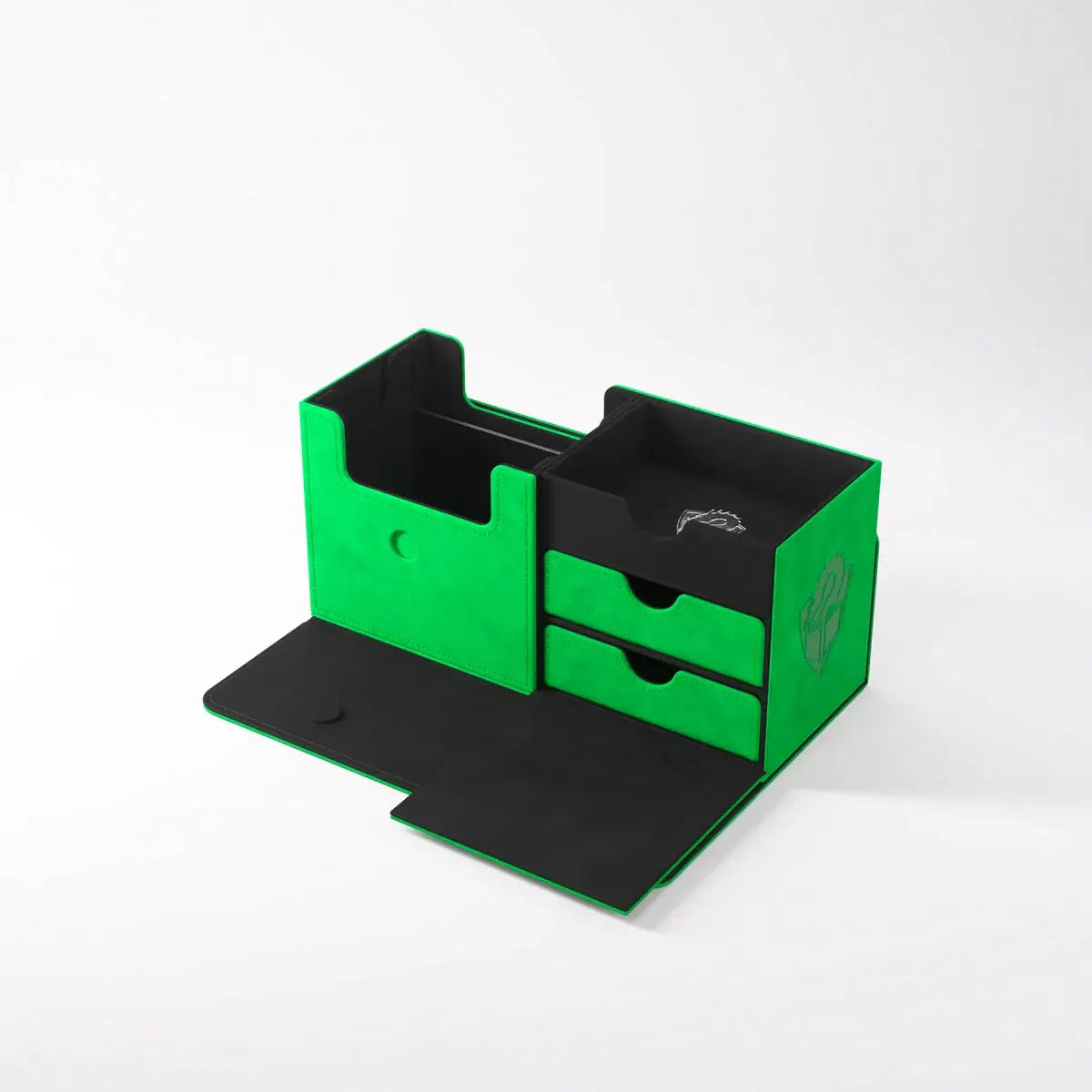 Gamegenic THE ACADEMIC 133+ XL gaming storage case in green and black with foam padding and sturdy handle.