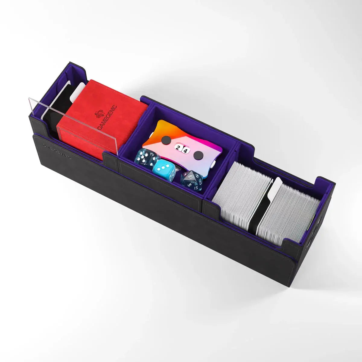 Gamegenic THE ACADEMIC 266+ XL gaming card storage box with secure lid and adjustable compartments, designed for collectible cards.