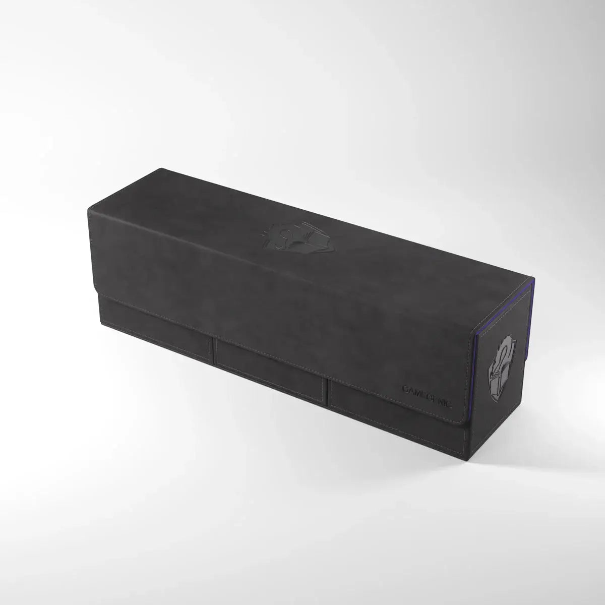 Gamegenic THE ACADEMIC 266+ XL storage case in black and purple for tabletop gaming accessories and cards.