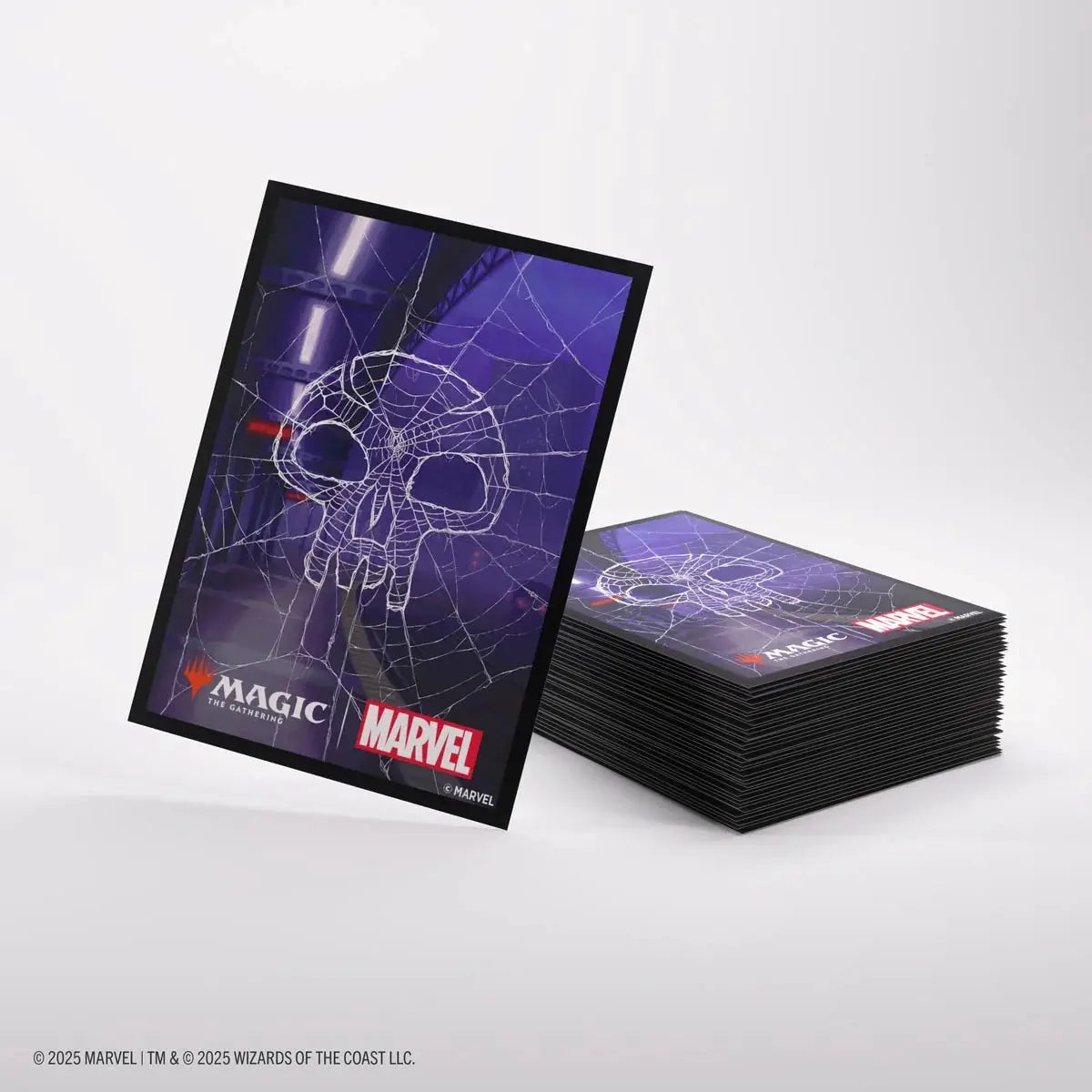 Gamegenic Premium Art Sleeves for Magic: The Gathering featuring Spider-Man design, black swamp artwork, and high-quality protective card sleeves.