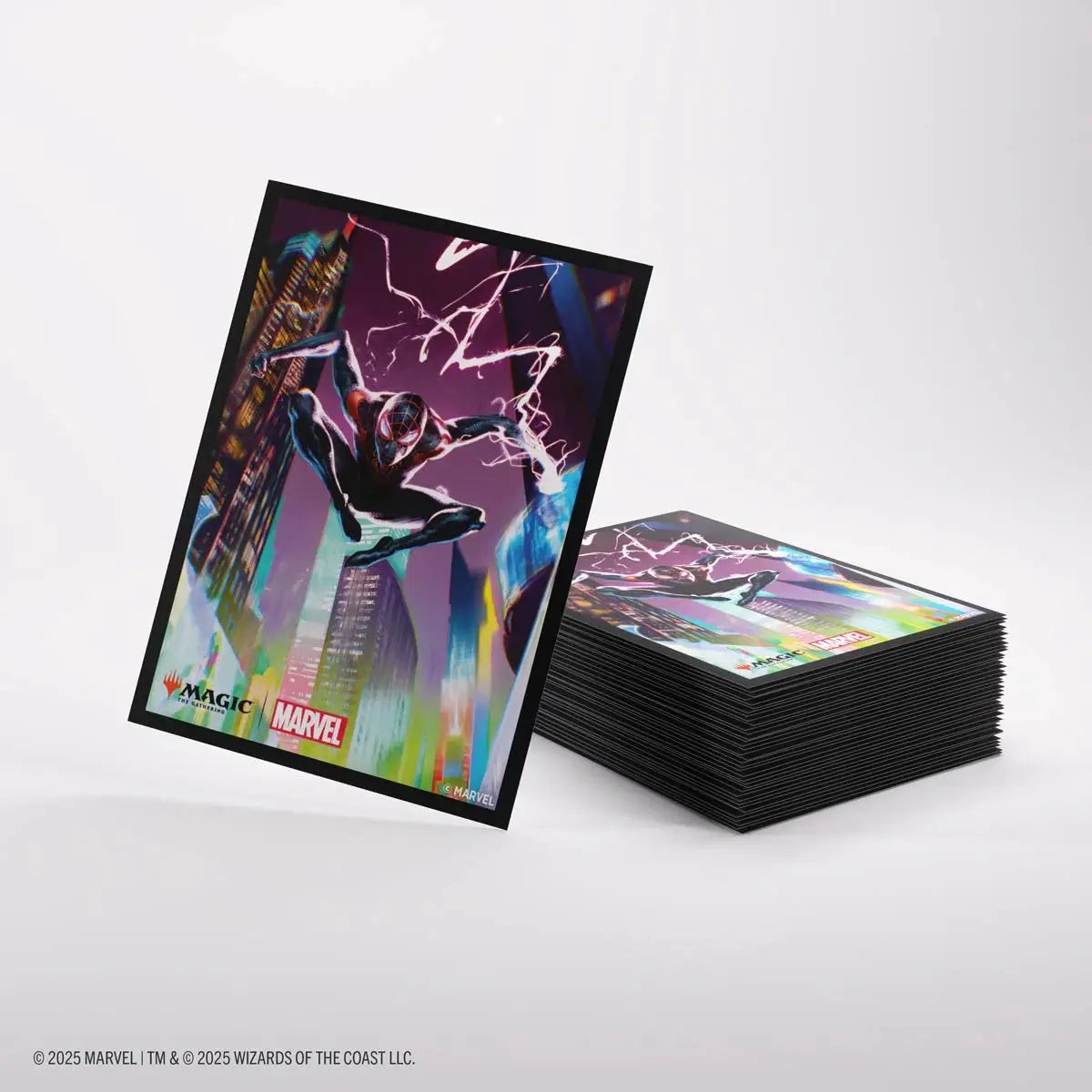 Gamegenic Premium Art Sleeves for Magic: The Gathering featuring Spider-Man and Miles Morales artwork, vibrant card protection.