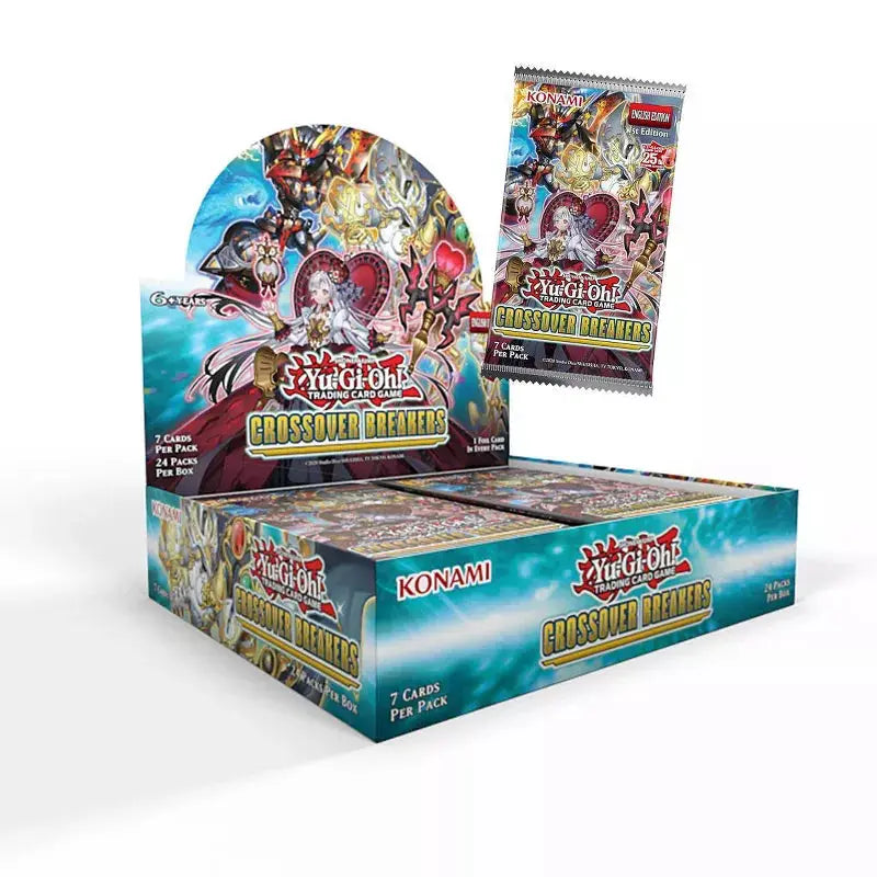 Yu-Gi-Oh! Trading Card Game Crossover Breakers Booster Pack featuring colorful cards and artwork from the popular card game.