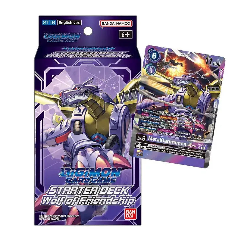 Digimon Wolf of Friendship Starter card from the Digimon Card Game, featuring artwork of a wolf-themed Digimon in a deck.