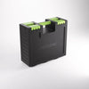 Black and green Gamegenic Game Castle storage case for tabletop games, featuring a sturdy design and secure compartments.
