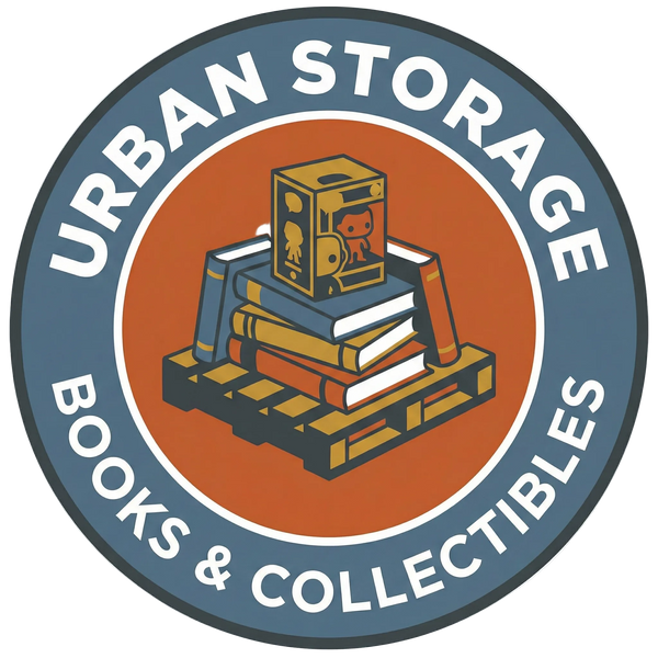 Logo for Urban Storage Books & Collectibles with books and a box on a pallet.