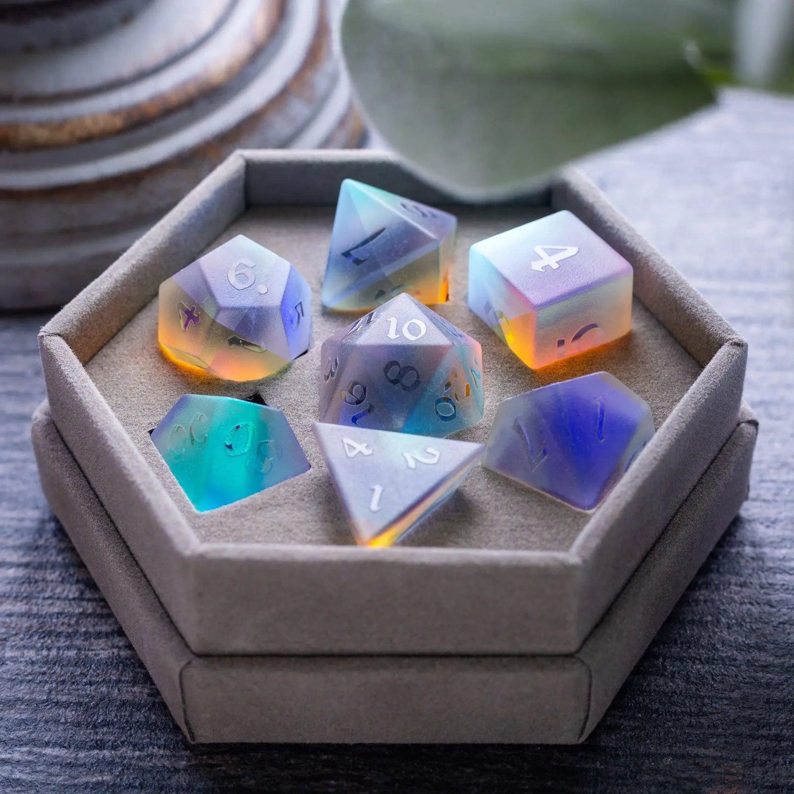 Gemstone Raised Dichroic Glass DND Dice Set by Runic Dice