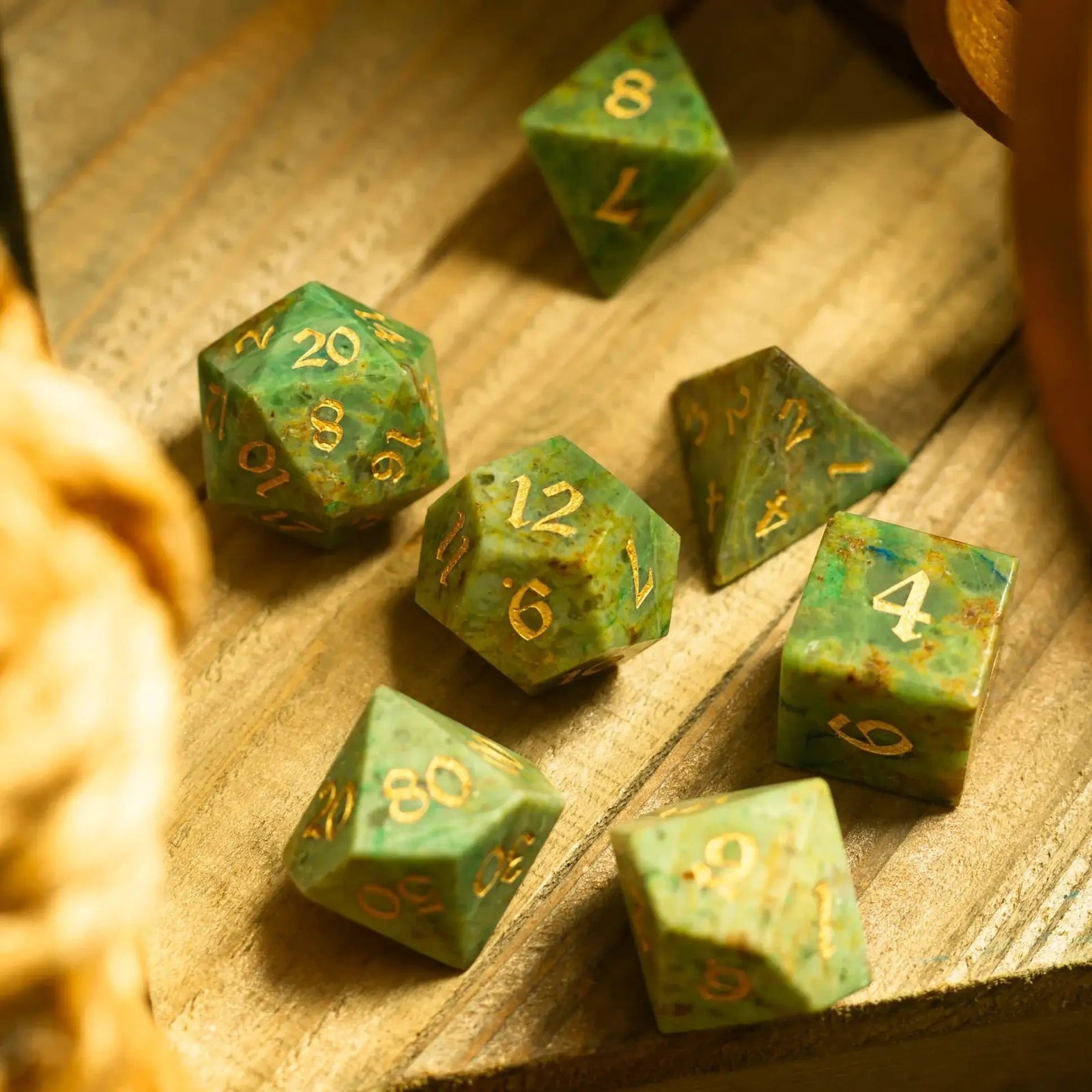 Gemstone Azurite Hand Carved DND Dice Set by Runic Dice