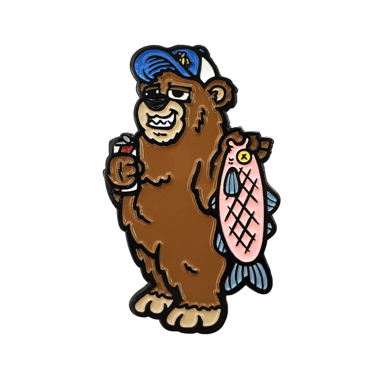 Kolorspun Gone Fishing Bear pin featuring a cute bear with fishing gear, perfect for pin collectors and outdoor enthusiasts.