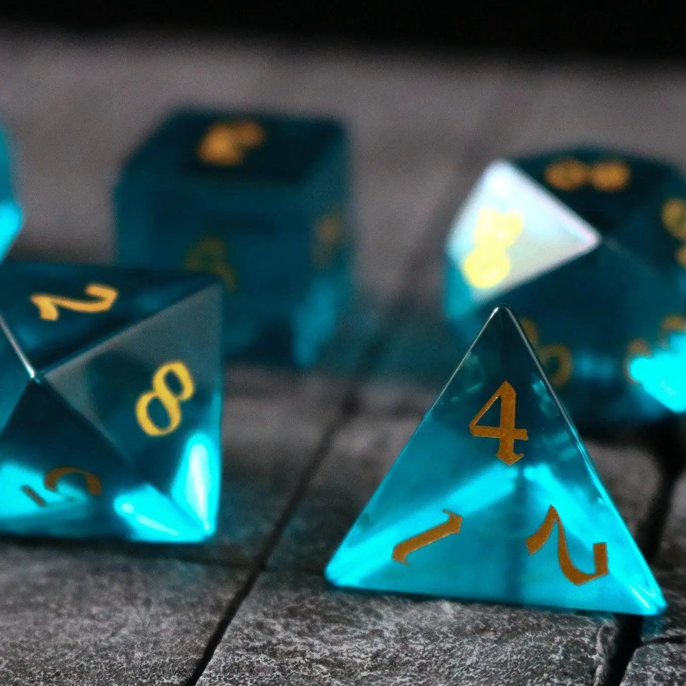Green Zircon Glass Hand Carved DND Dice Set by Runic Dice