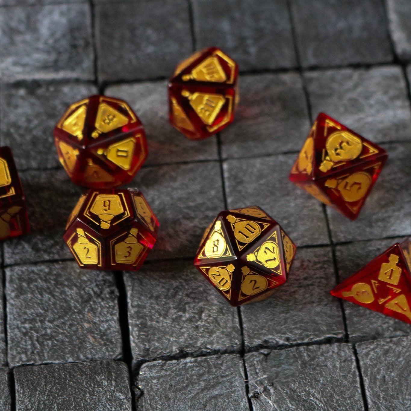 Health Potion Red Zircon Glass DND Dice Set