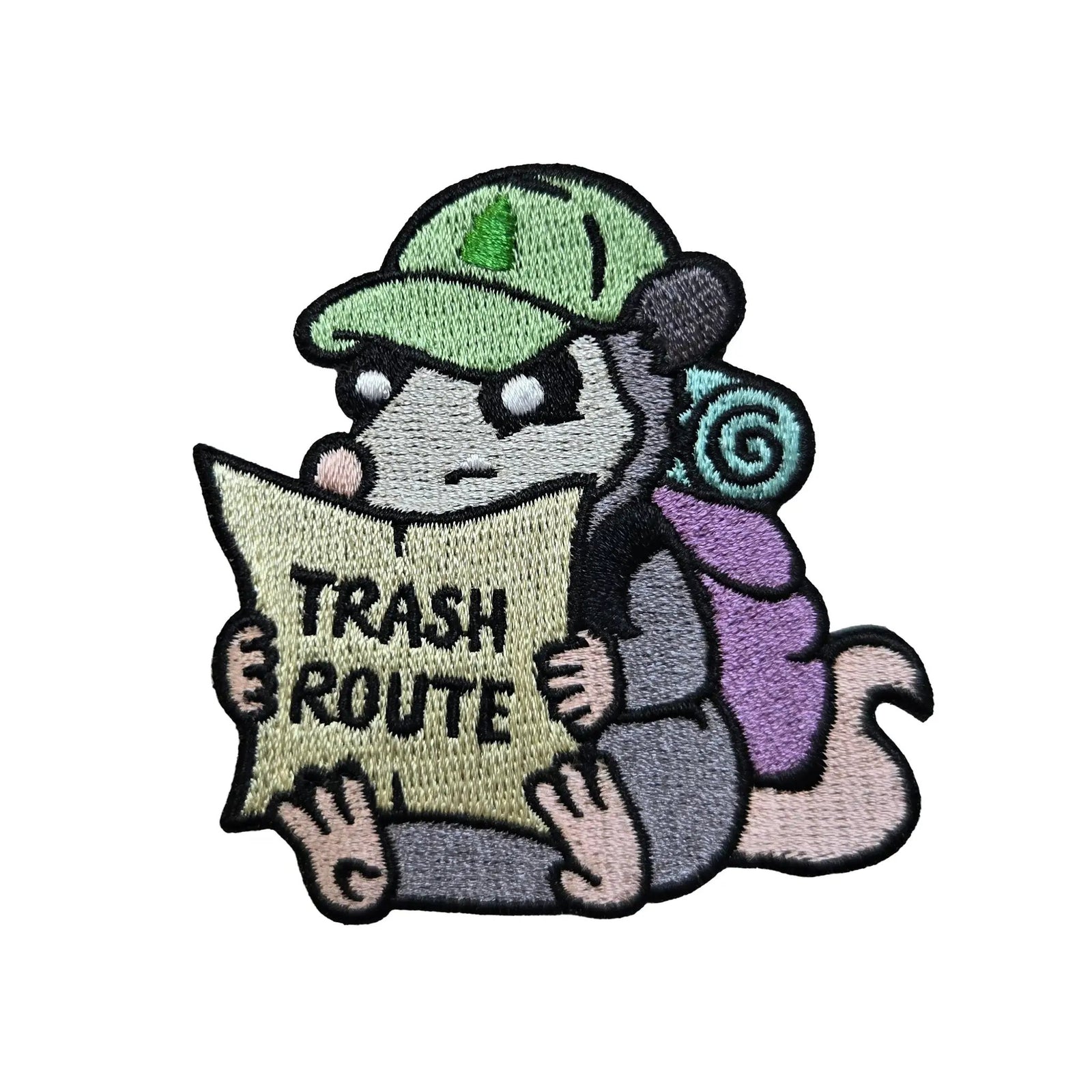 Kolorspun Possum Hiker Patch showing a detailed embroidered hiker possum design on fabric patch.