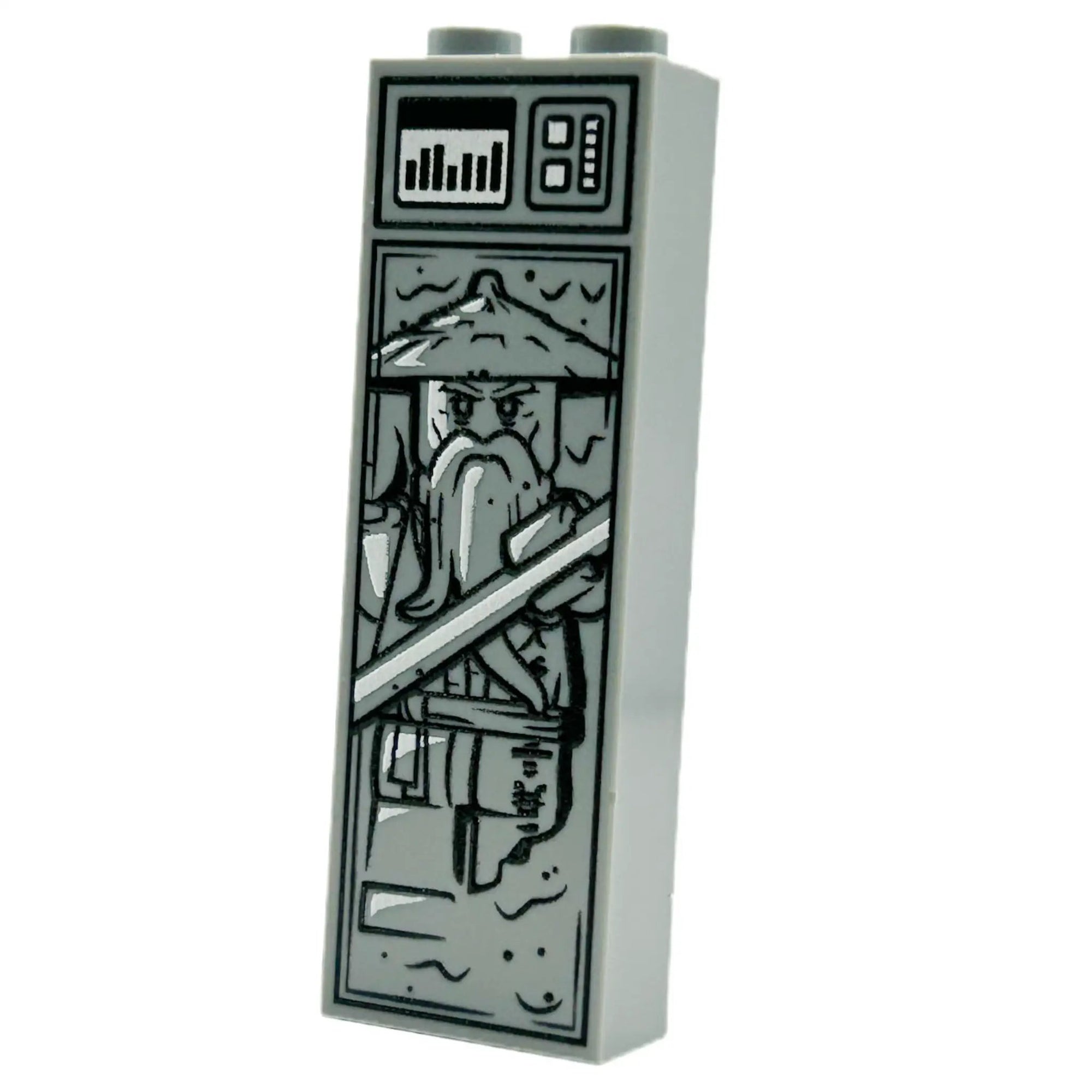 B3 Customs Sensei Wu in Carbonite LEGO brick, 1x2x5 puzzle piece featuring detailed Sensei Wu minifigure design.