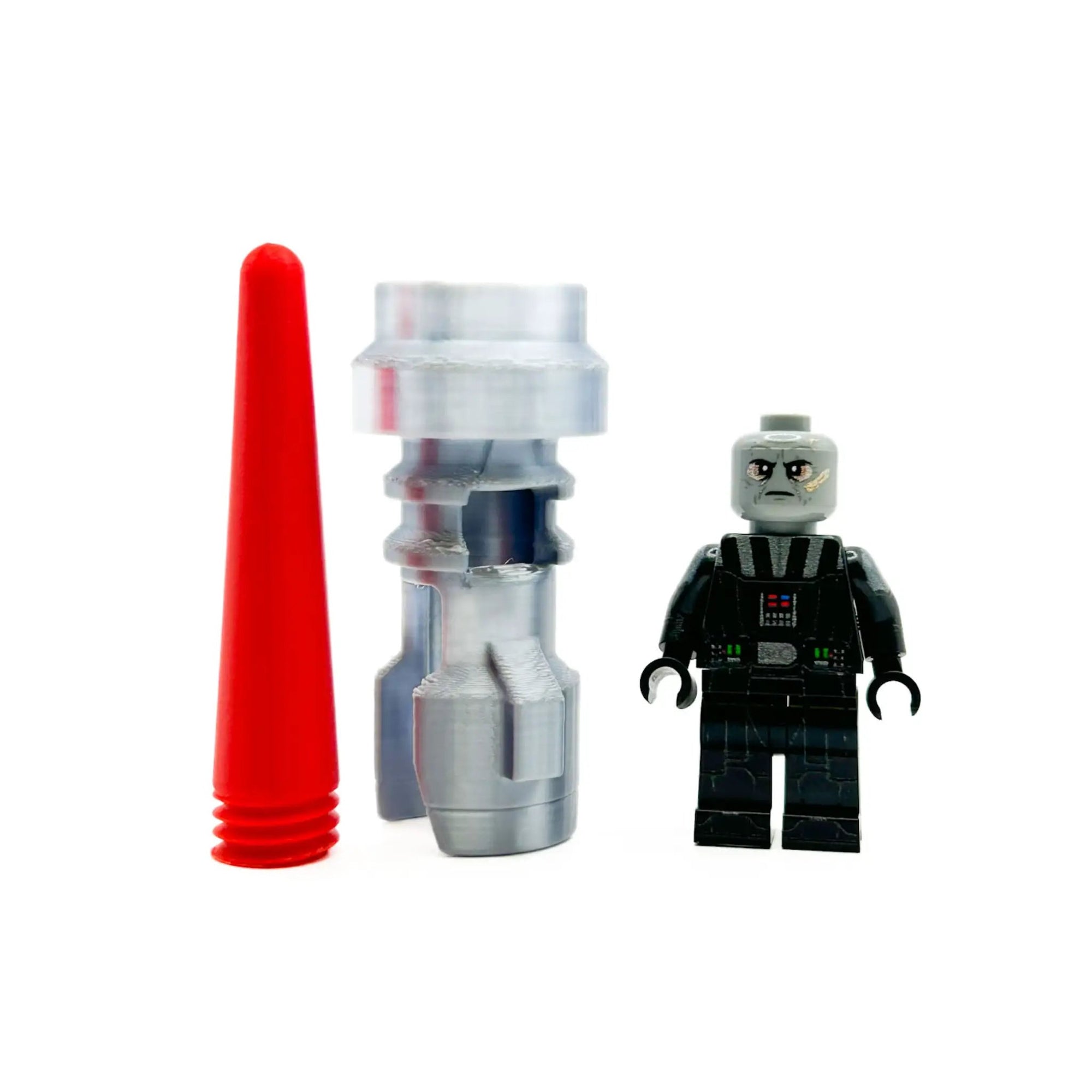 Vader minifig from B3 Customs wearing a red blade costume, detailed LEGO-style figure with helmet and cape.