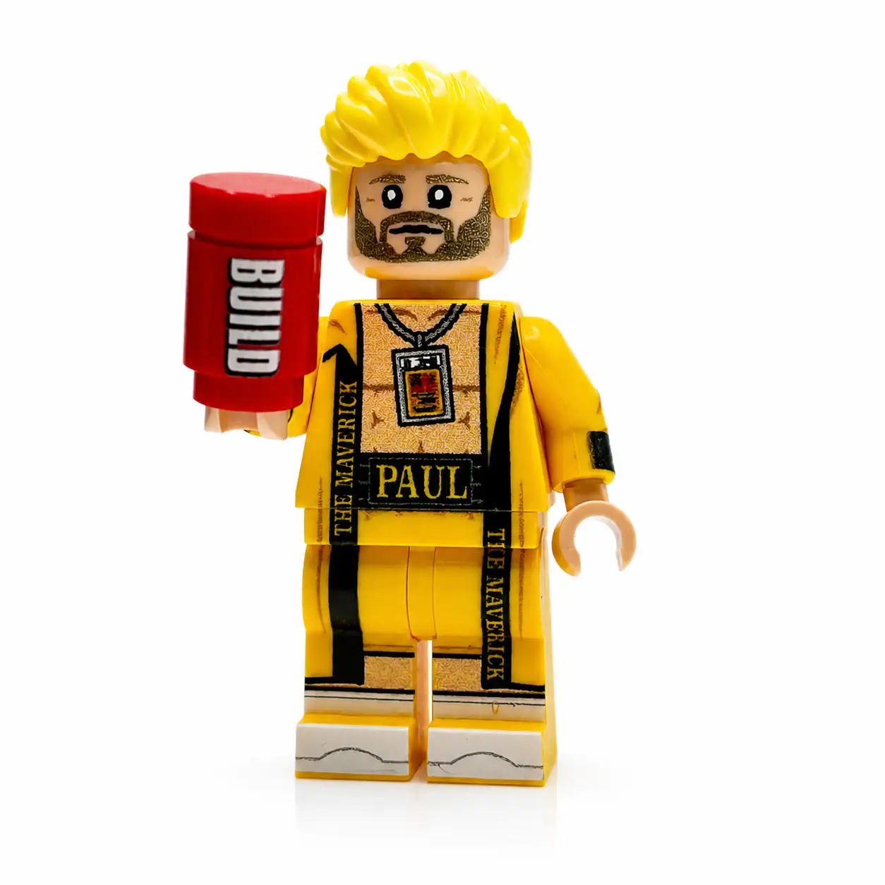 B3 Customs Social Media Boxer Minifig featuring a cartoon-style boxer with social media icons, detailed facial expression and colorful clothing.