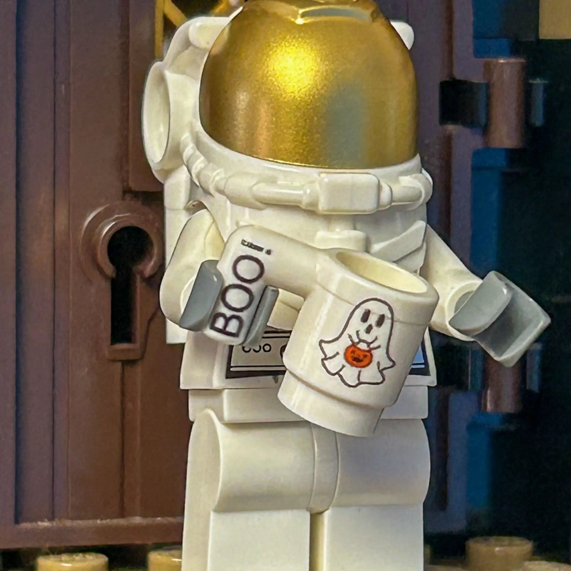 Boo! Ghost w/ Pumpkin Mug for Minifigs made using LEGO part by B3 Customs