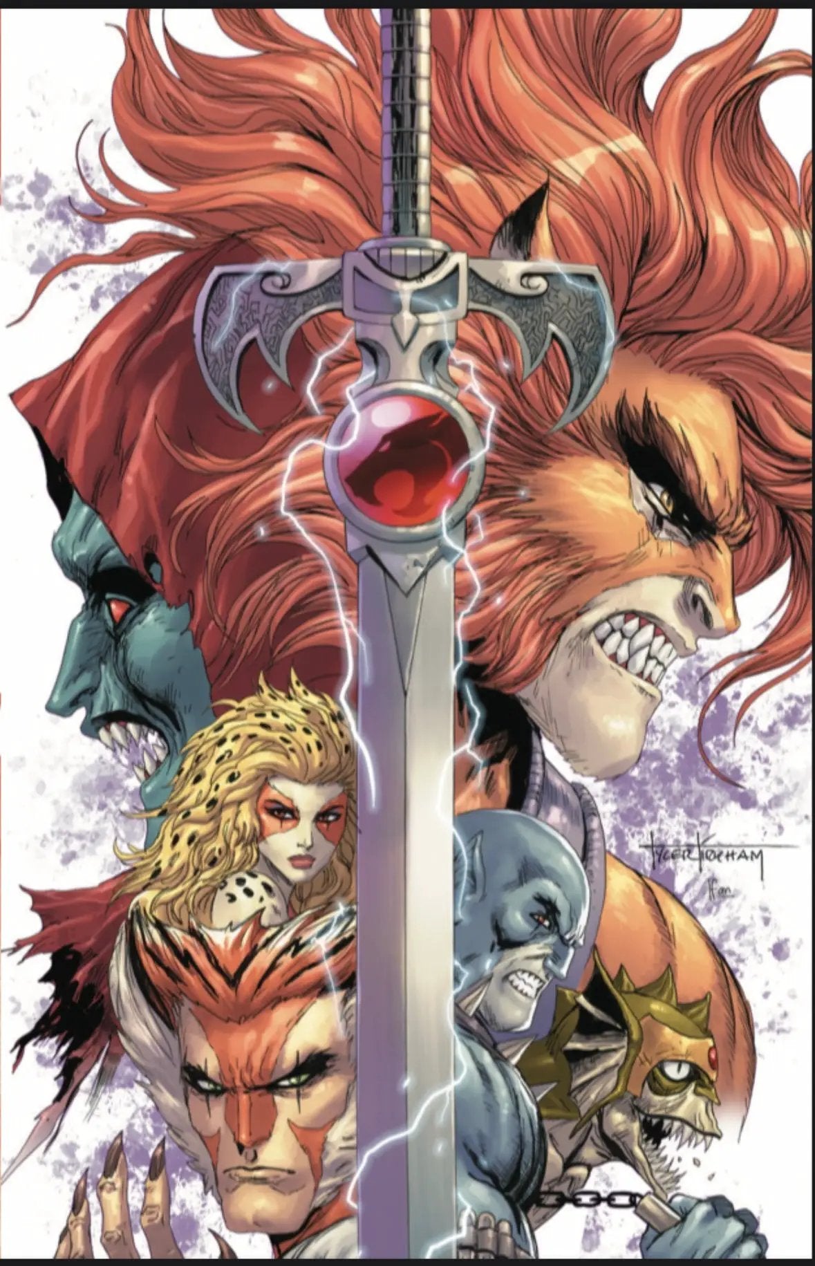 Comic book image of Thundercats #6 Virgin Set in white and purple by Jams Fortress Comics, featuring cover art with Thundercats characters.