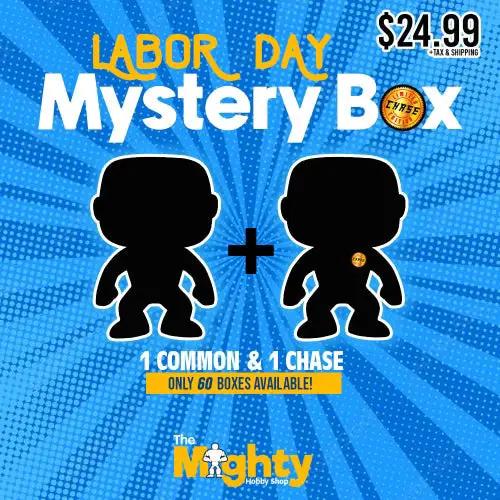 Mystery box from THE MIGHTY HOBBY SHOP featuring a surprise collectible figure, guaranteed Chase in the Labor Day Mighty Mystery Box.