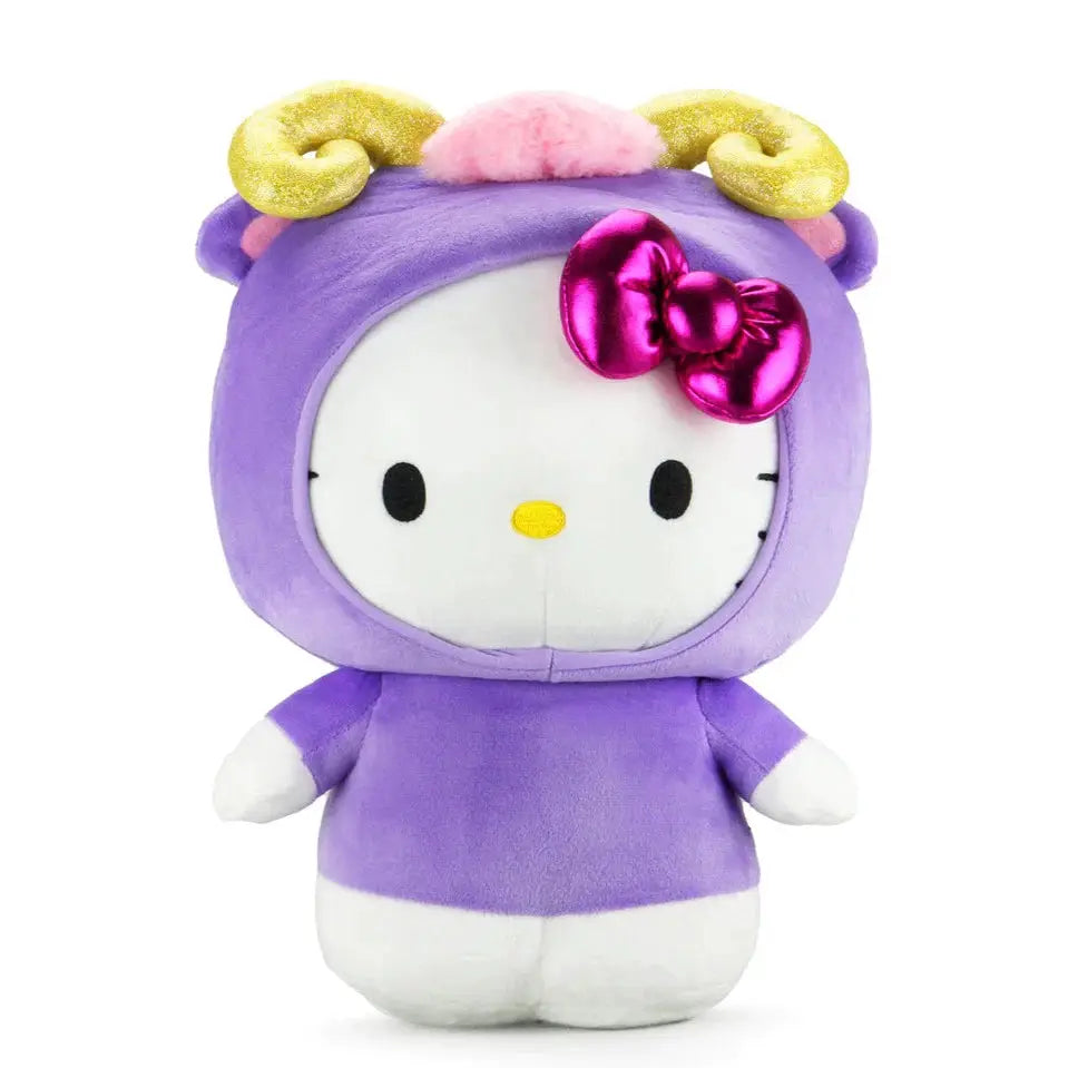 Kidrobot Hello Kitty Aries Zodiac plush toy featuring a cute Hello Kitty figure with Aries star sign details and soft plush texture.