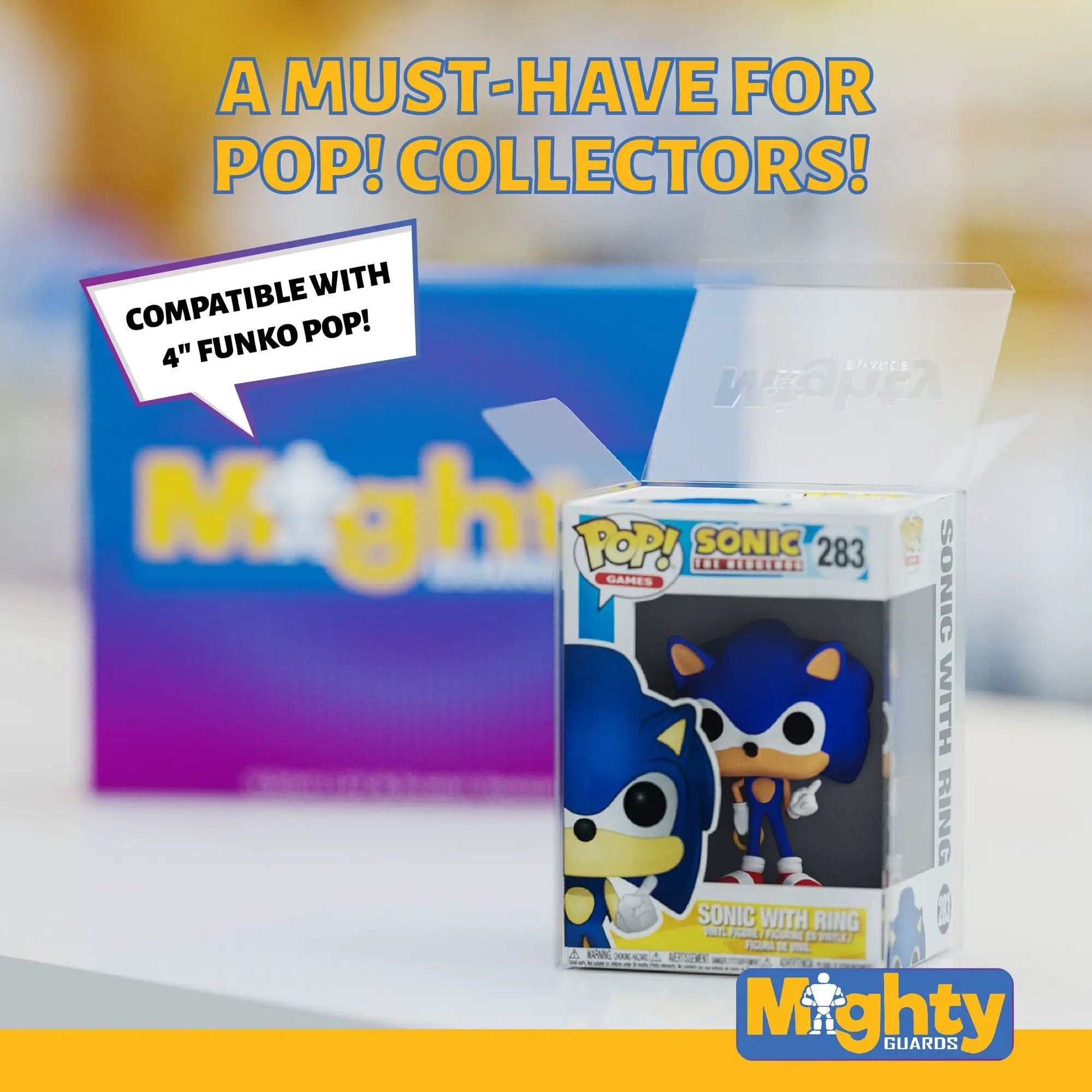 Set of 20 standard size Mighty Guards Pop! accessories by THE MIGHTY HOBBY SHOP, displayed in a clear plastic container.