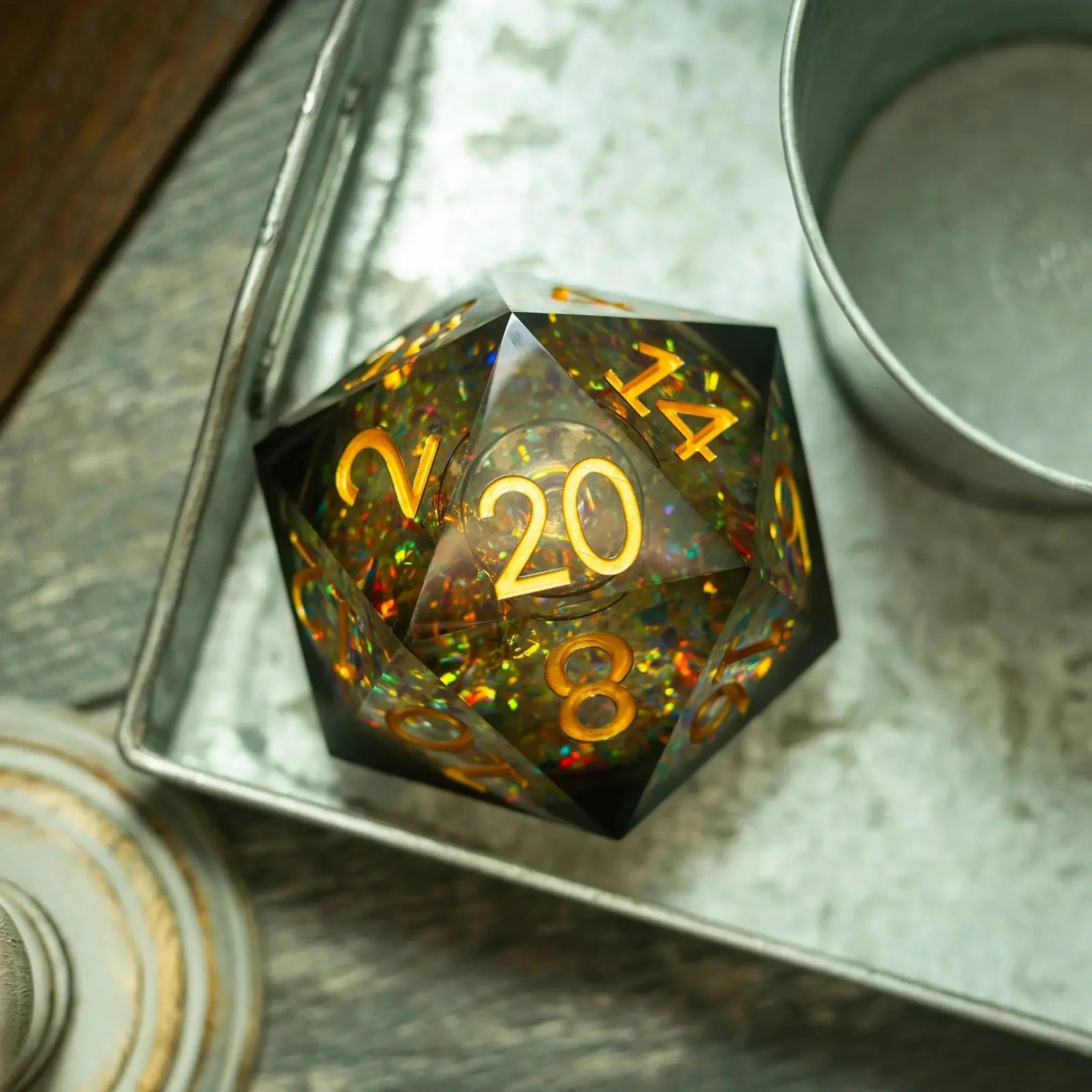 Massive Dark Black And Foil Liquid Core 95MM Chonk Handmade Resin Dice And Box by Runic Dice