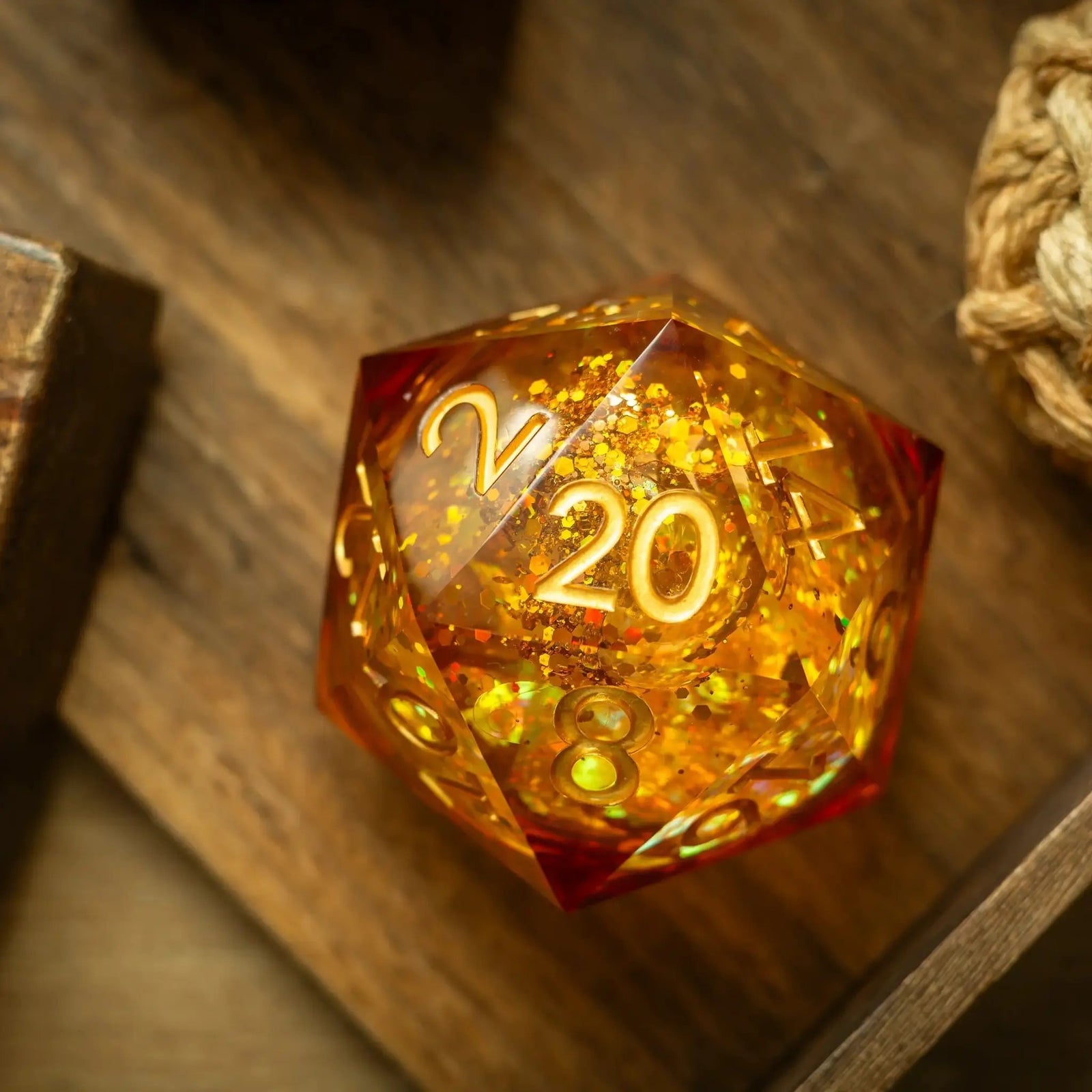 Massive Gold And Glitter Fireball Liquid Core 95MM Chonk Handmade Resin Dice And Box by Runic Dice