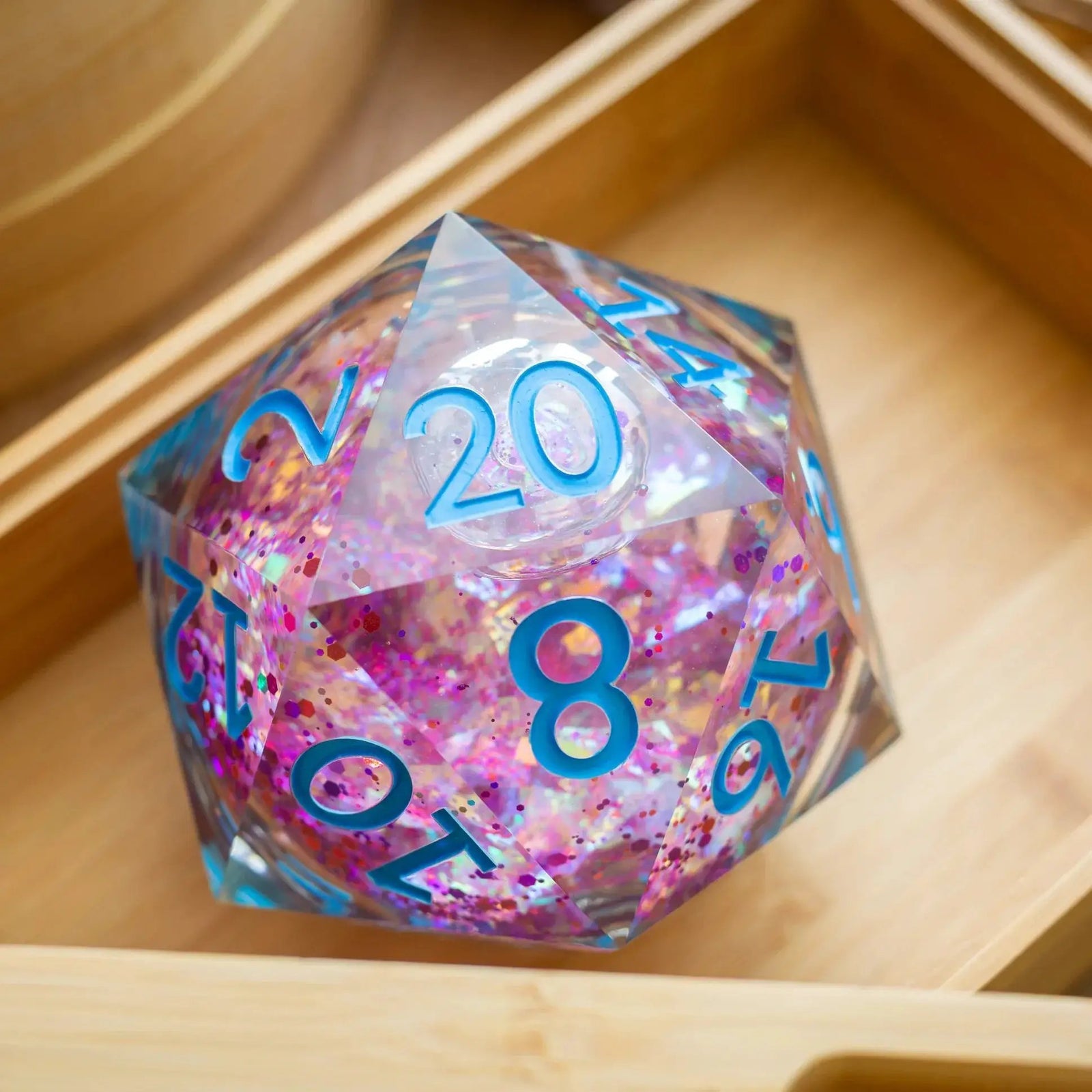 Massive Pastel Pink Baby Blue Glitter Liquid Core 95MM Chonk Handmade Resin Dice And Box by Runic Dice