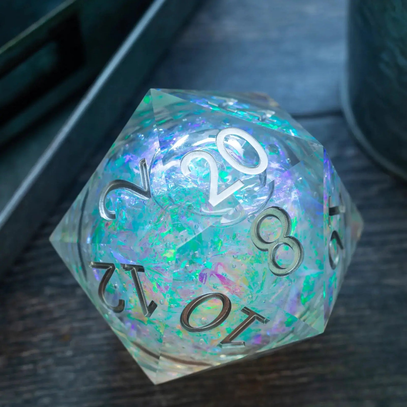 Massive Silver And Foil Liquid Core 95MM Chonk Handmade Resin Dice And Box by Runic Dice