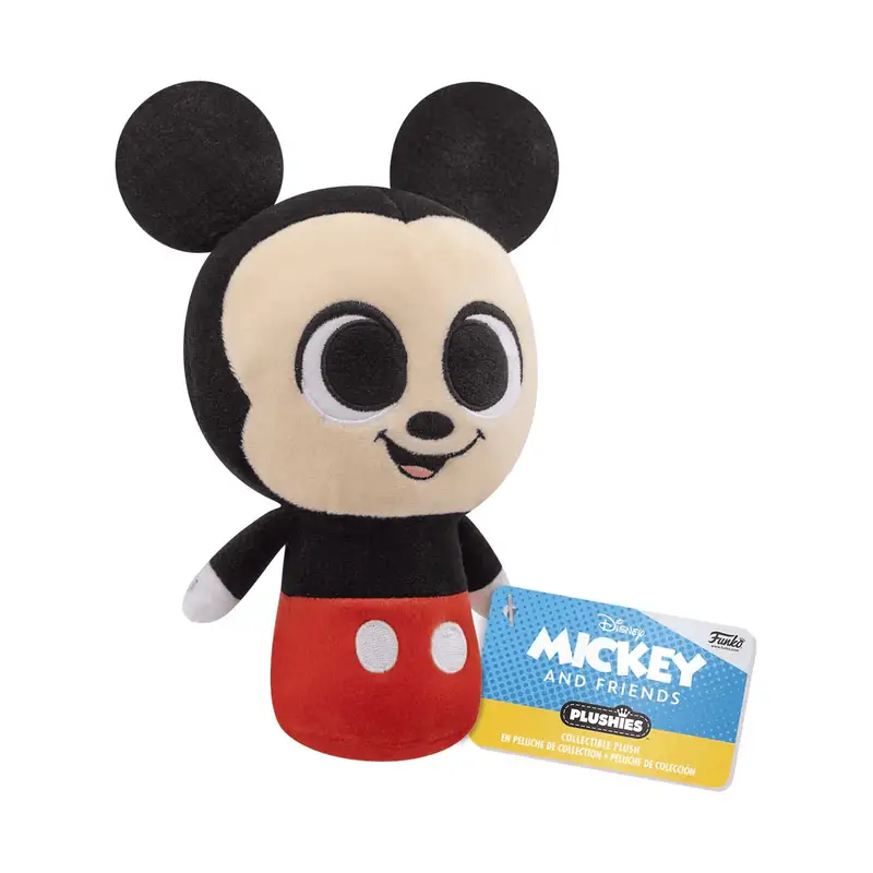Soft Mickey Mouse plush from Disney Mickey and Friends by THE MIGHTY HOBBY SHOP, featuring bright colors and detailed stitching.