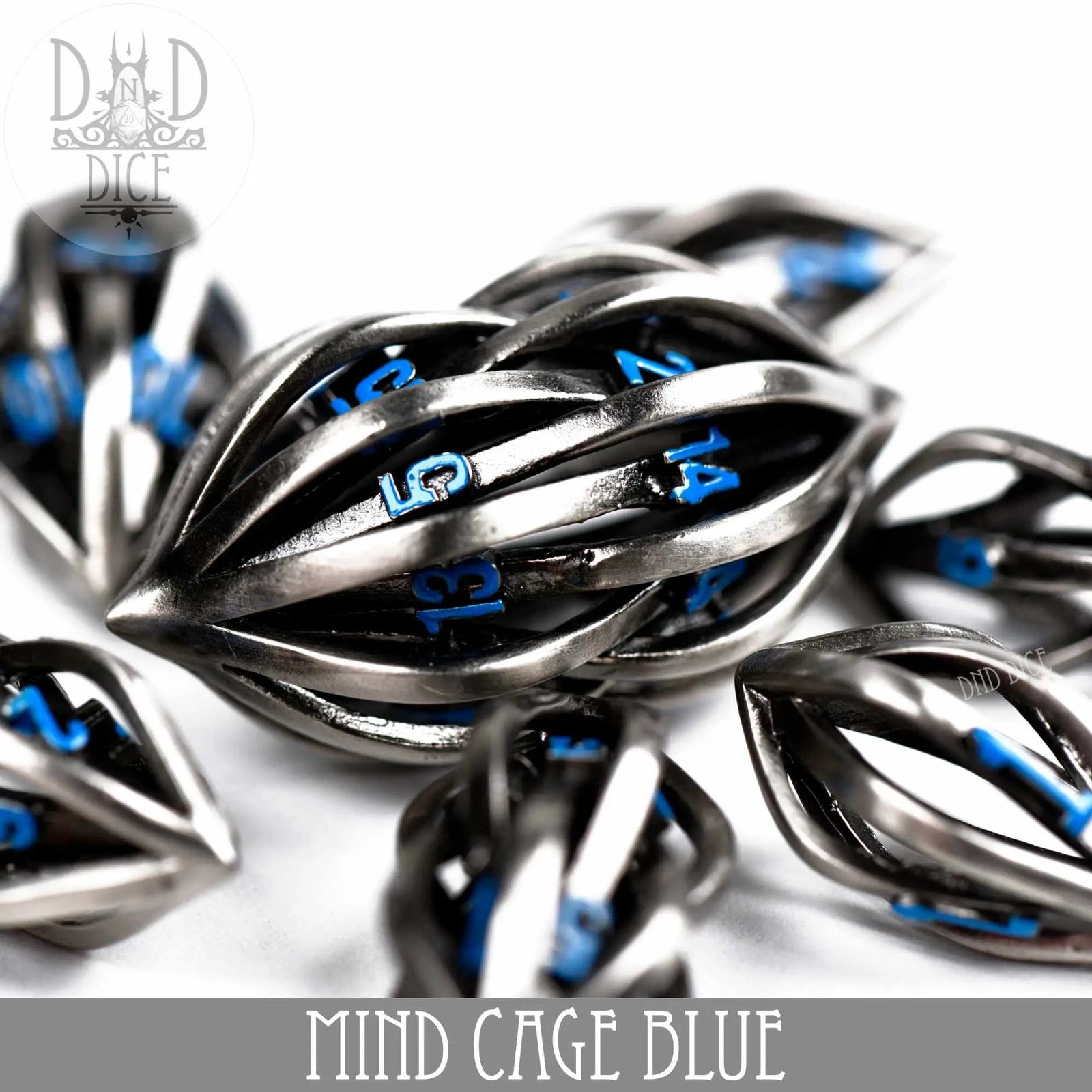 Mind Cage Blue - Metal Dice Set (Gift Box) by DNDDICE.COM