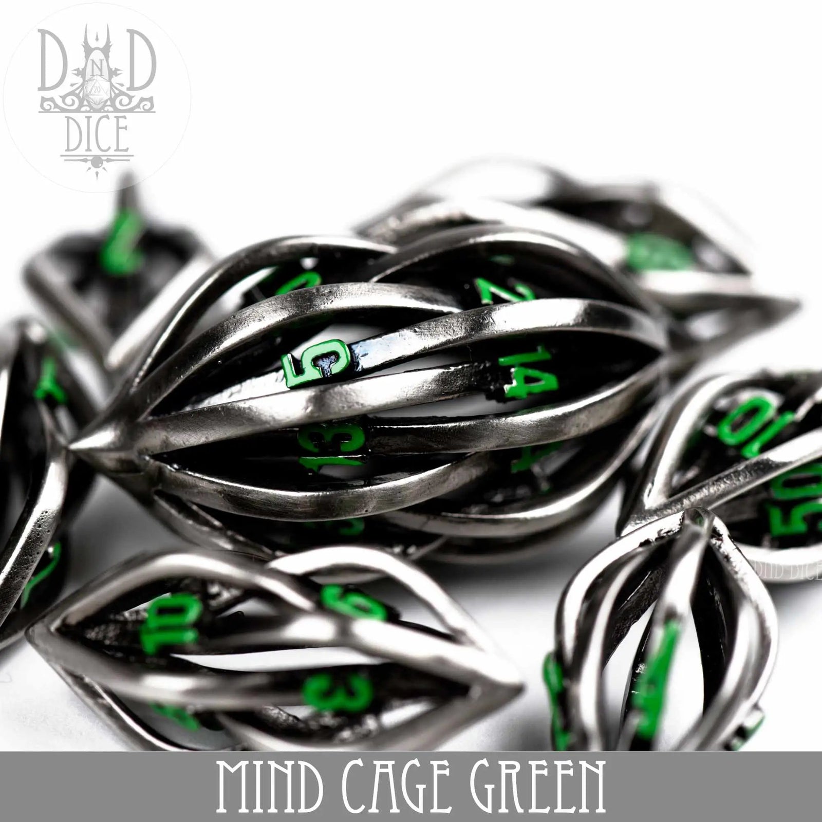 Mind Cage Green - Metal Dice Set (Gift Box) by DNDDICE.COM