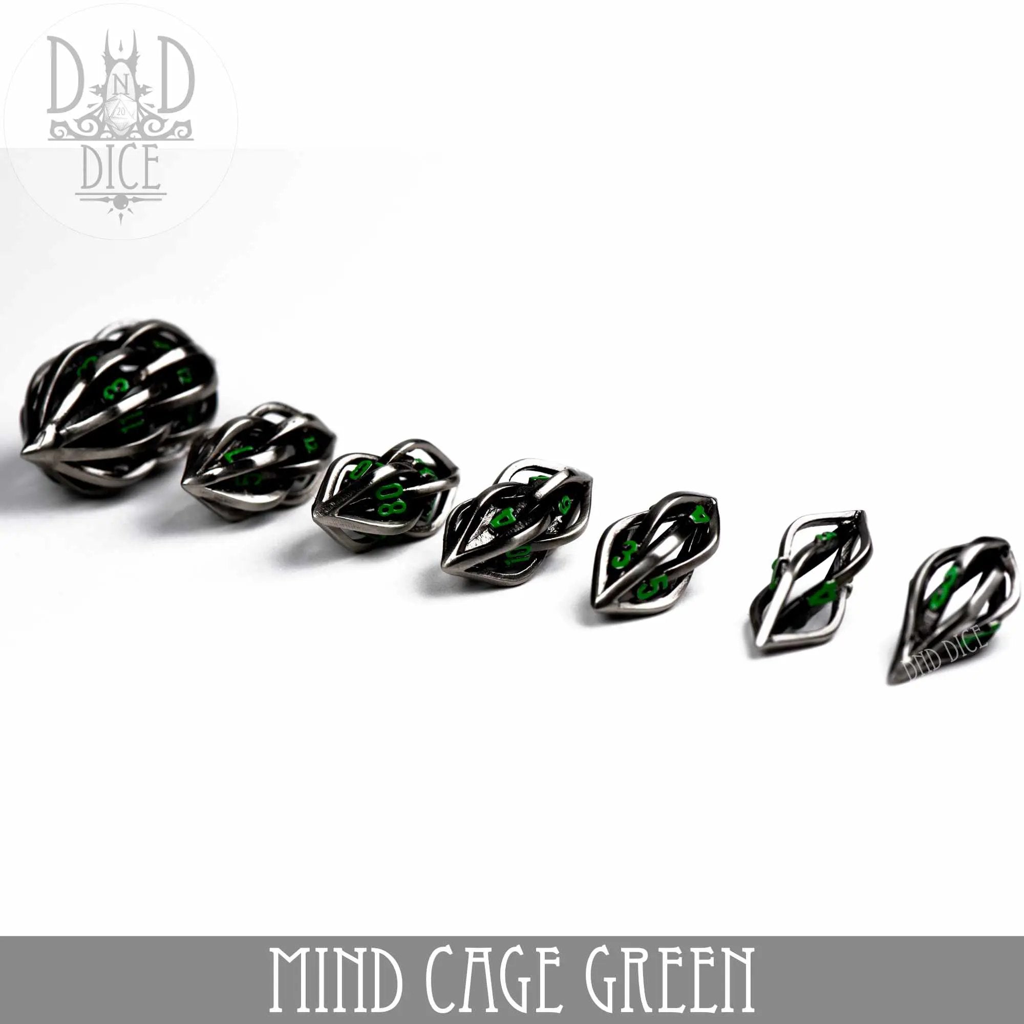 Mind Cage Green - Metal Dice Set (Gift Box) by DNDDICE.COM