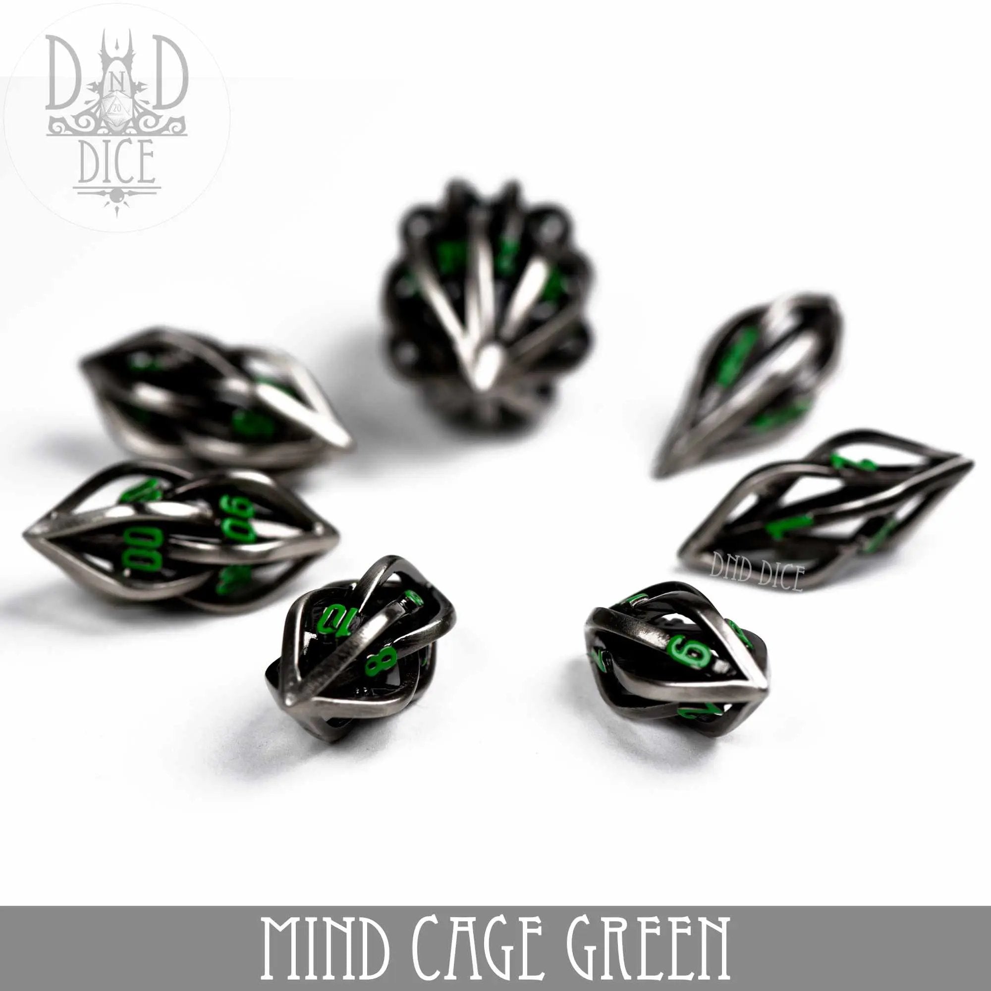 Mind Cage Green - Metal Dice Set (Gift Box) by DNDDICE.COM