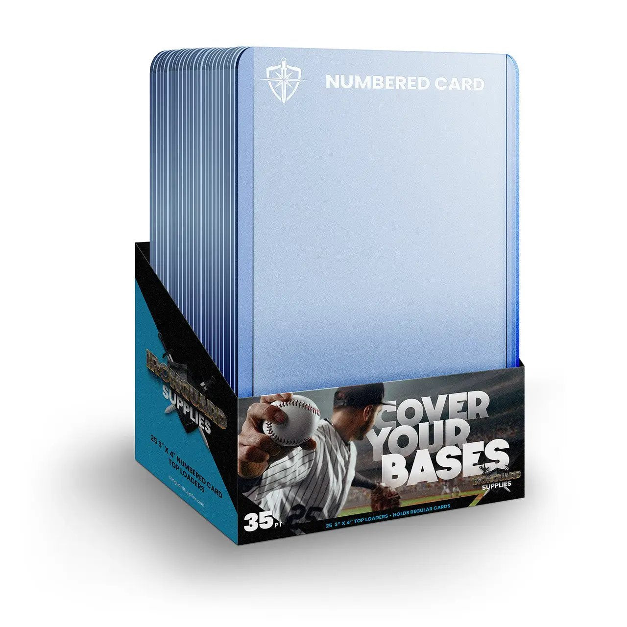Numbered sports card toploader from THE MIGHTY HOBBY SHOP, 35pt plastic protective case for collectible trading cards.