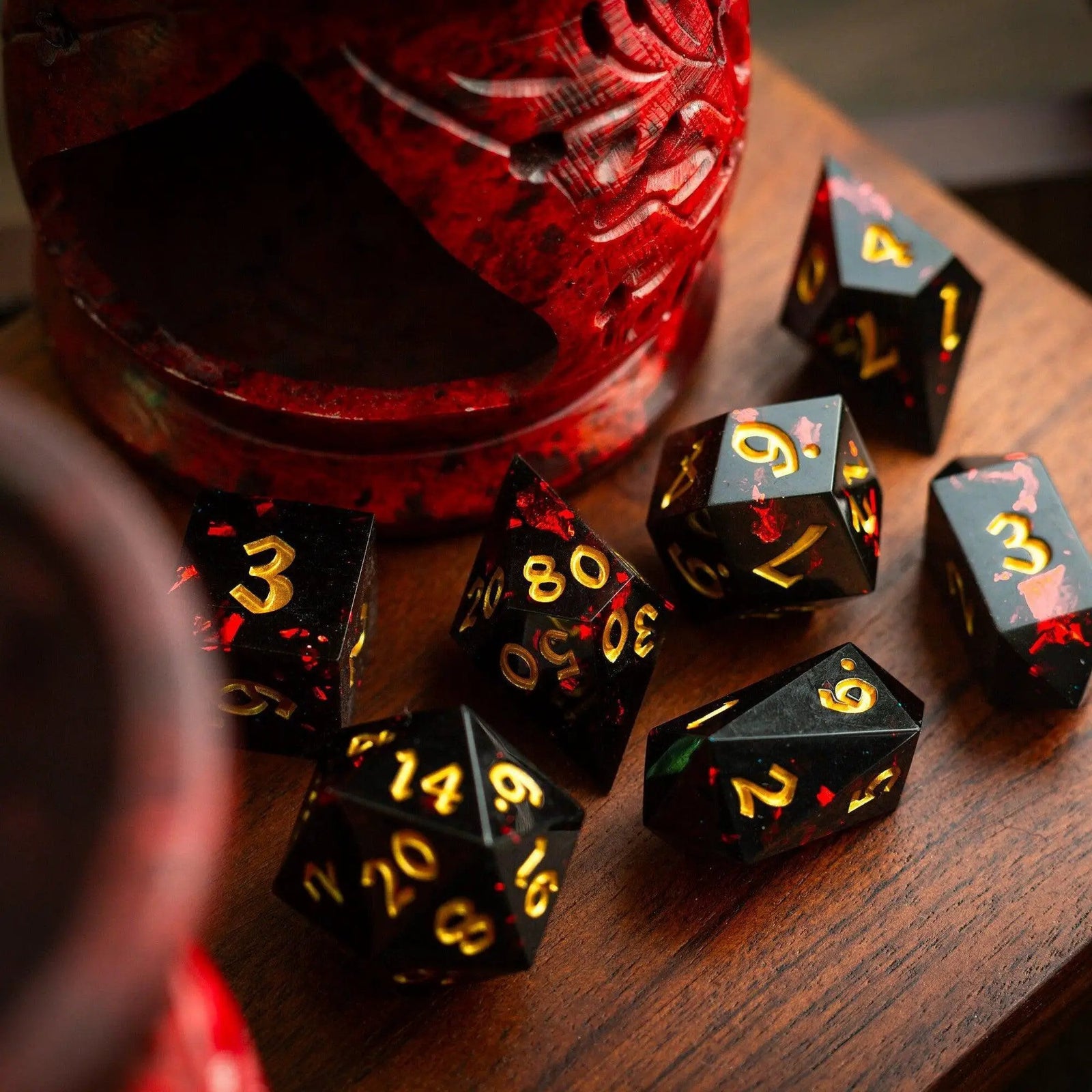 Night Blood Handmade Resin DND Dice Set by Runic Dice