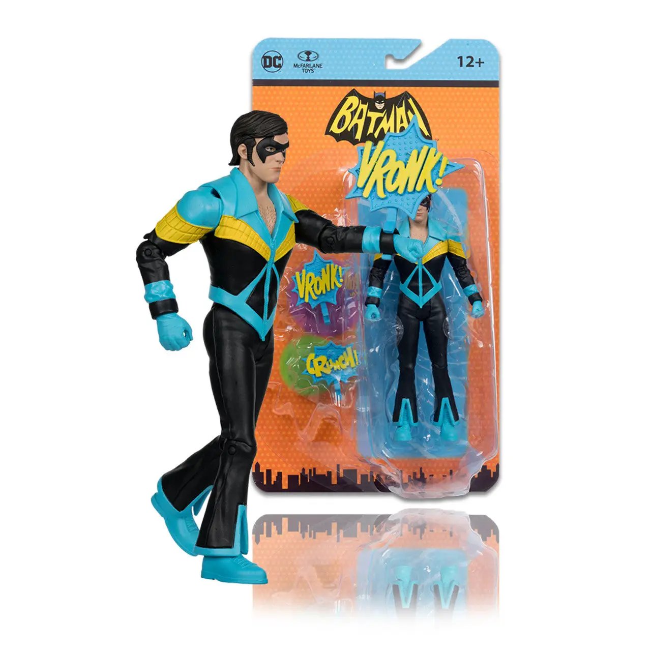 Nightwing 6-inch action figure from DC Retro Batman 66 comic series, featuring detailed costume and pose.