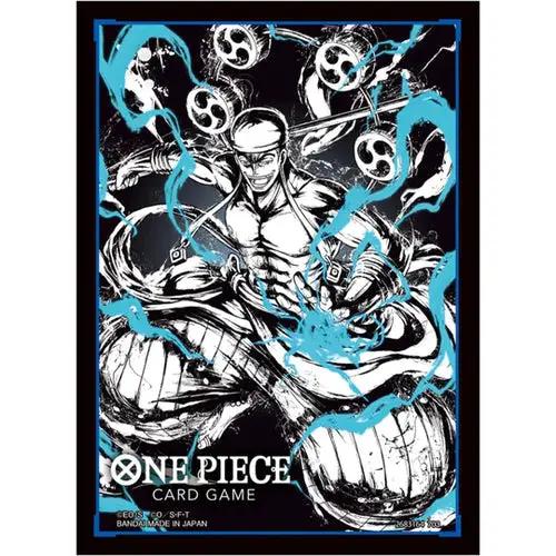 Set of 70 Bandai One Piece Card Game Enel official sleeves, colorful protective card sleeves for collectible card games.