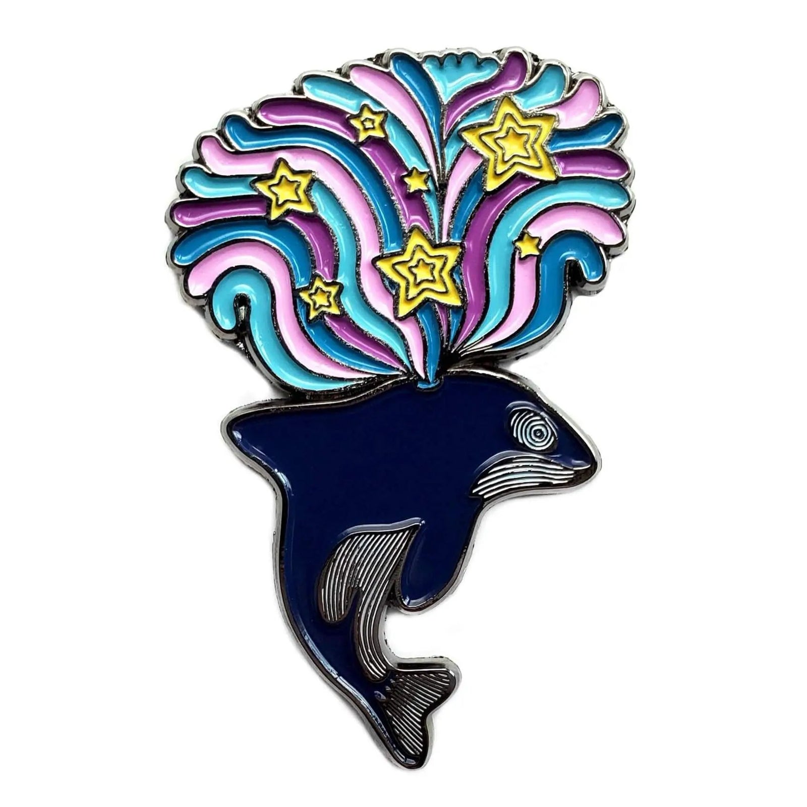Kolorspun whale pin featuring an orca enamel design, perfect for accessorizing and adding marine wildlife charm.