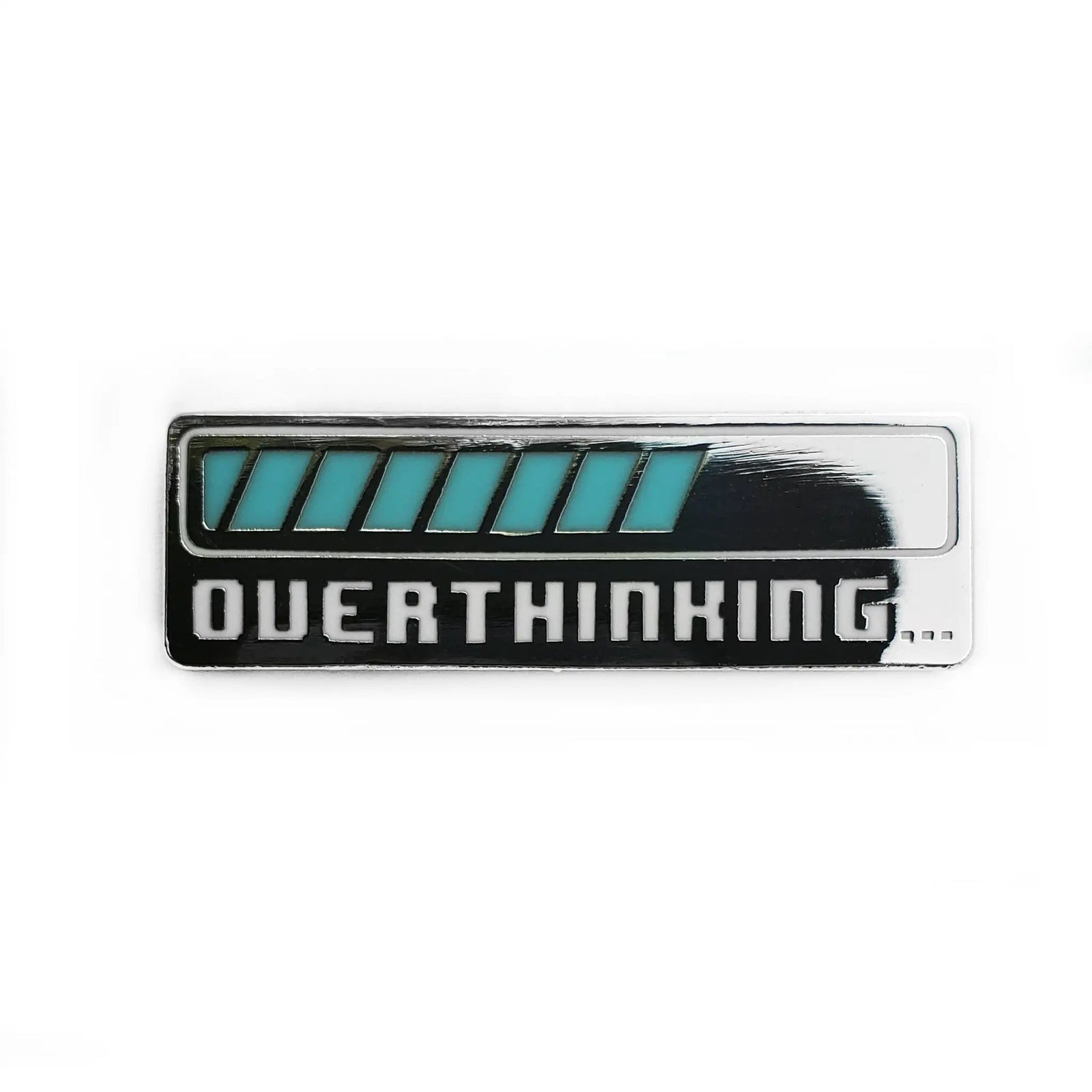 Kolorspun Overthinking Pin showing a small, colorful enamel pin with the overthinking design on a plain background.