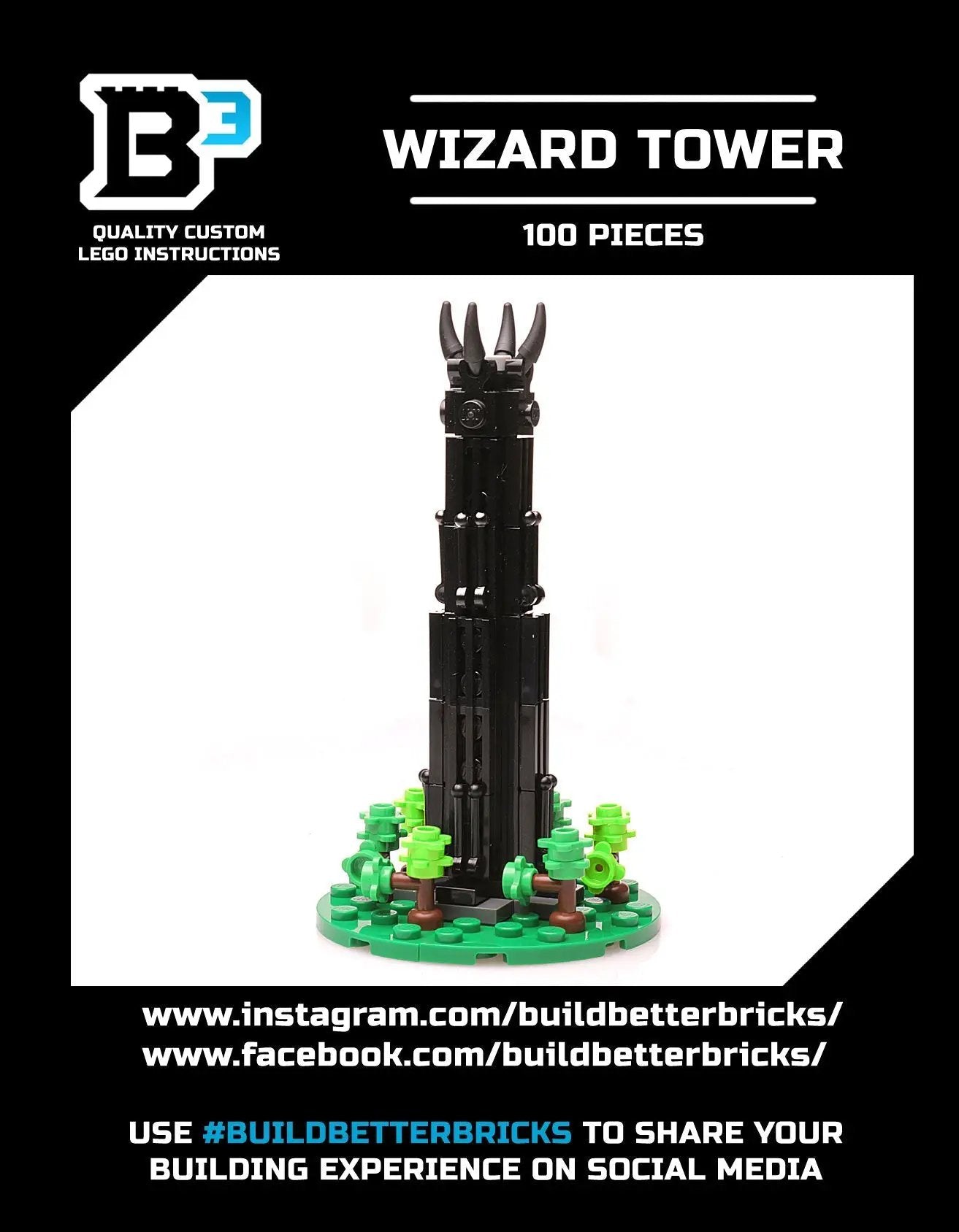 Dark Wizard Tower Building Set made using LEGO parts by B3 Customs