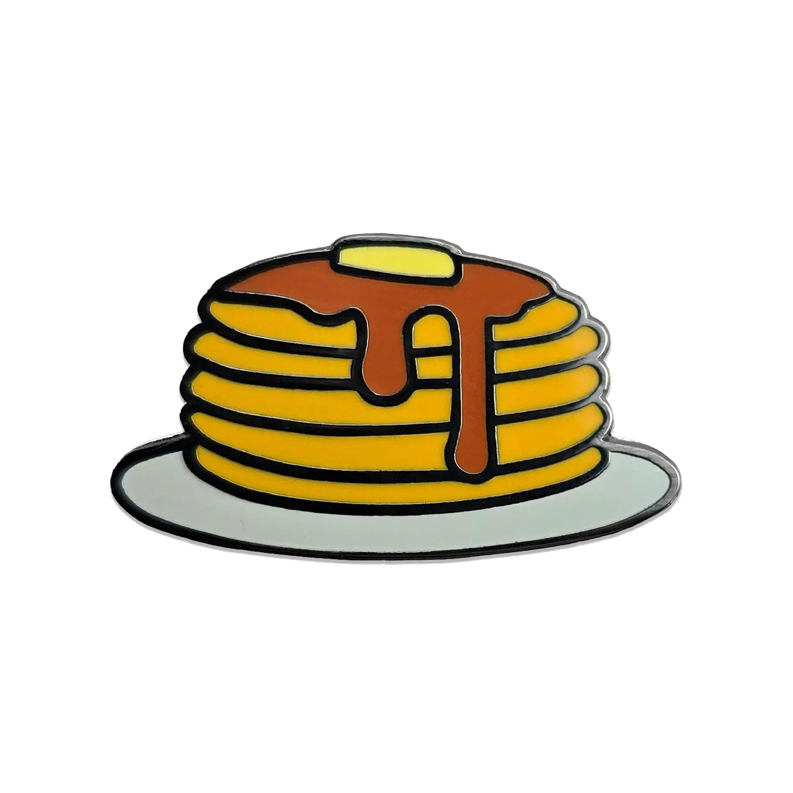 Kolorspun Pancakes pin featuring a colorful, hard enamel design of stacked pancakes with syrup and butter.