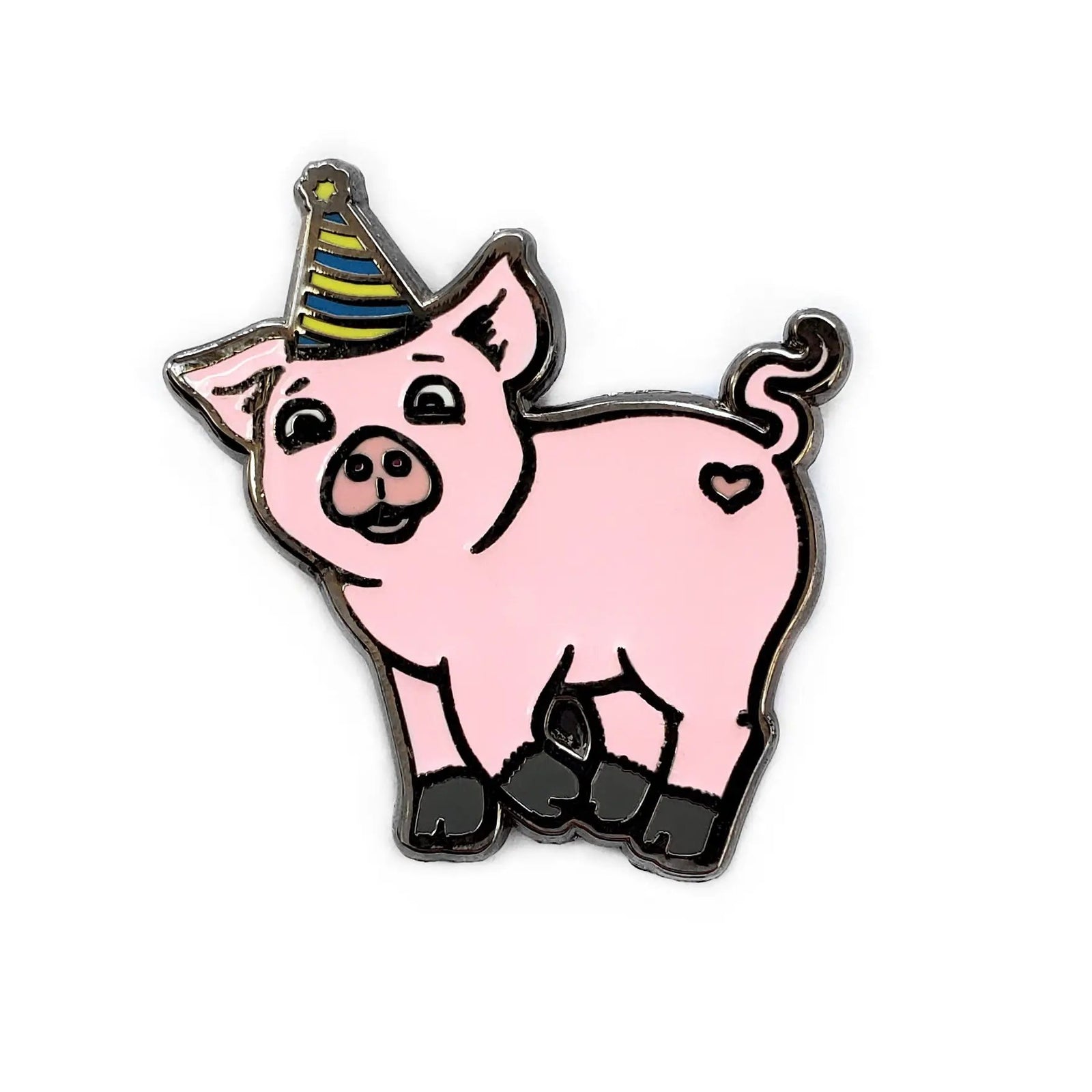 Kolorspun Party Pig enamel pin featuring a colorful pig design, perfect for accessories and lapel decoration.