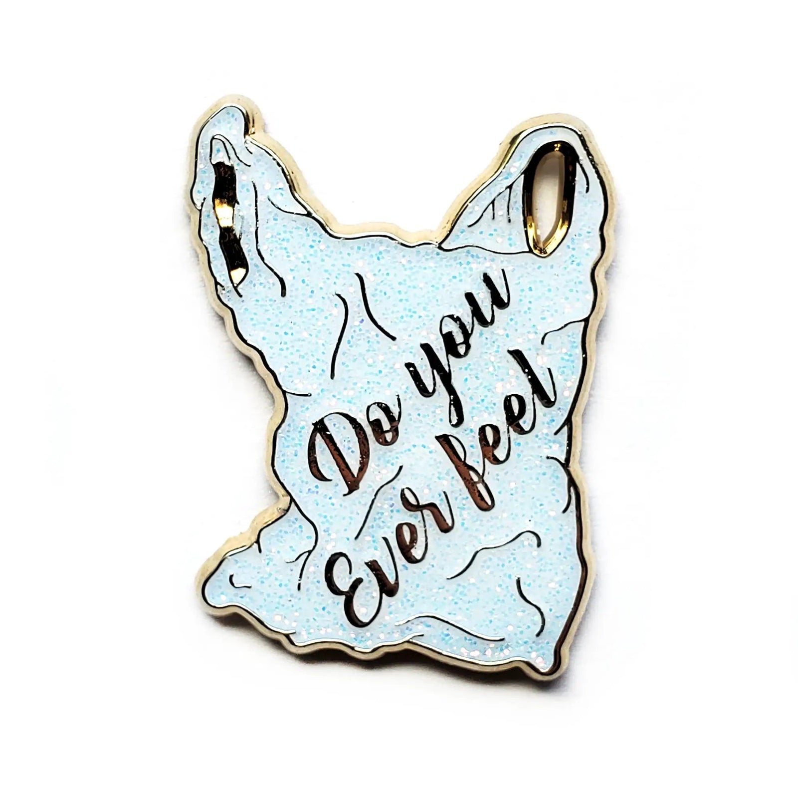 White plastic bag pin by Kolorspun, a stylish enamel pin featuring a detailed plastic bag design.