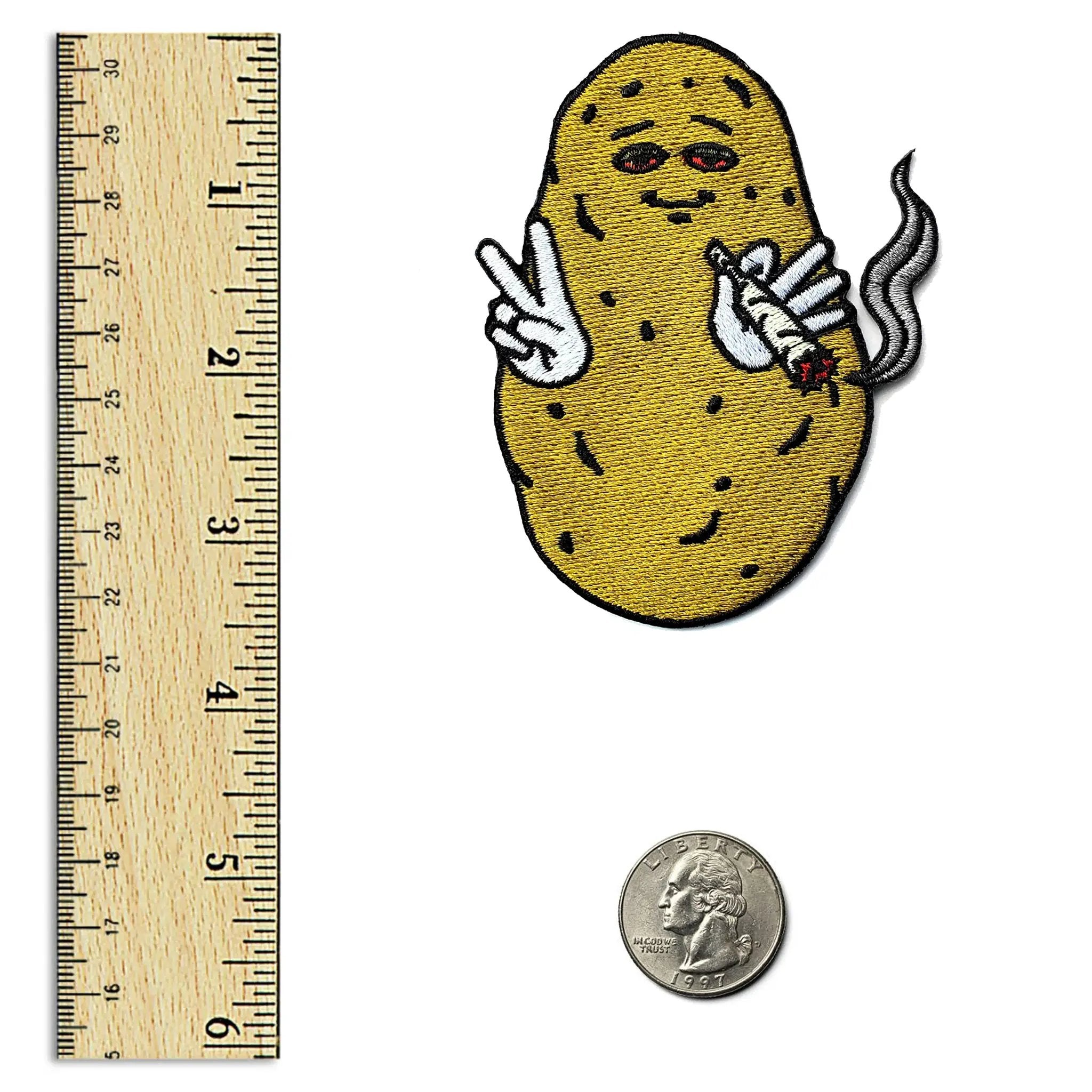 Kolorspun Baked Potato Patch featuring a colorful potato design on fabric for clothing or accessories.