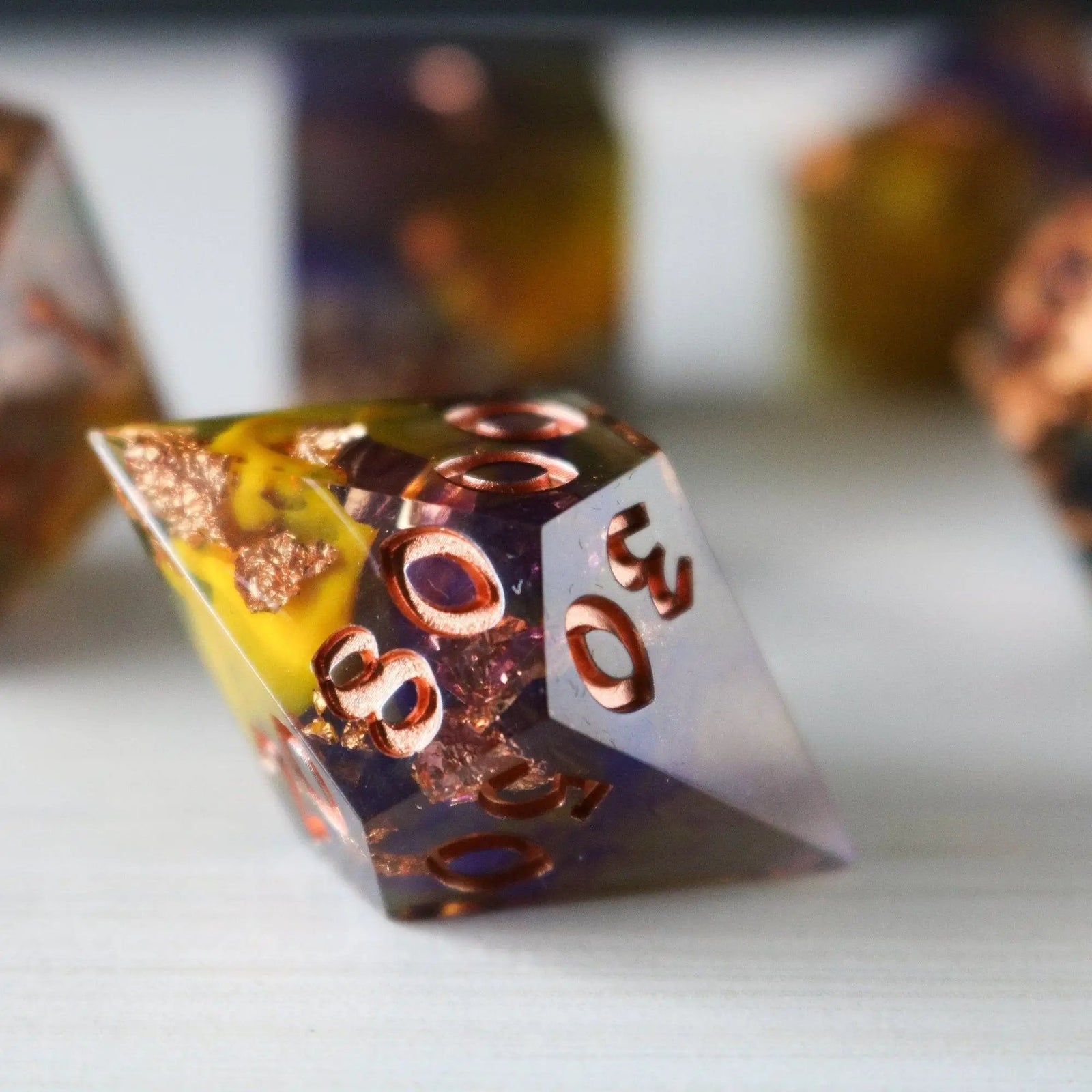 Purple And Gold Handmade Resin DND Dice Set by Runic Dice
